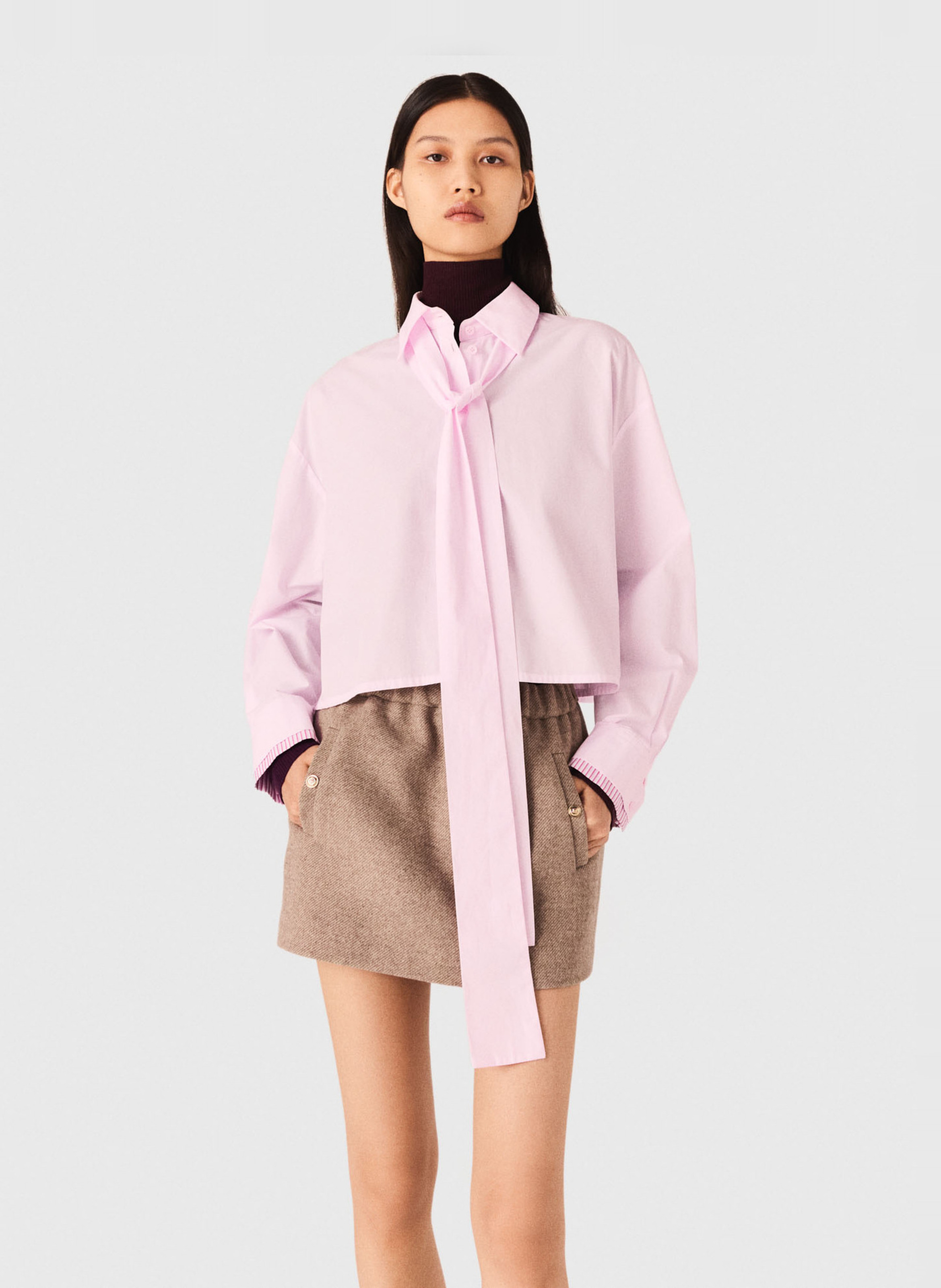 Chemise col lavallière en coton MAJE Rose