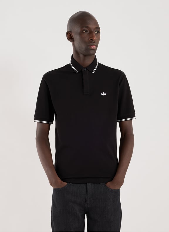Short-sleeved polo in blended cotton Black by ARMANI EXCHANGE ARMANI EXCHANGE Short-sleeved polo in blended cotton Black