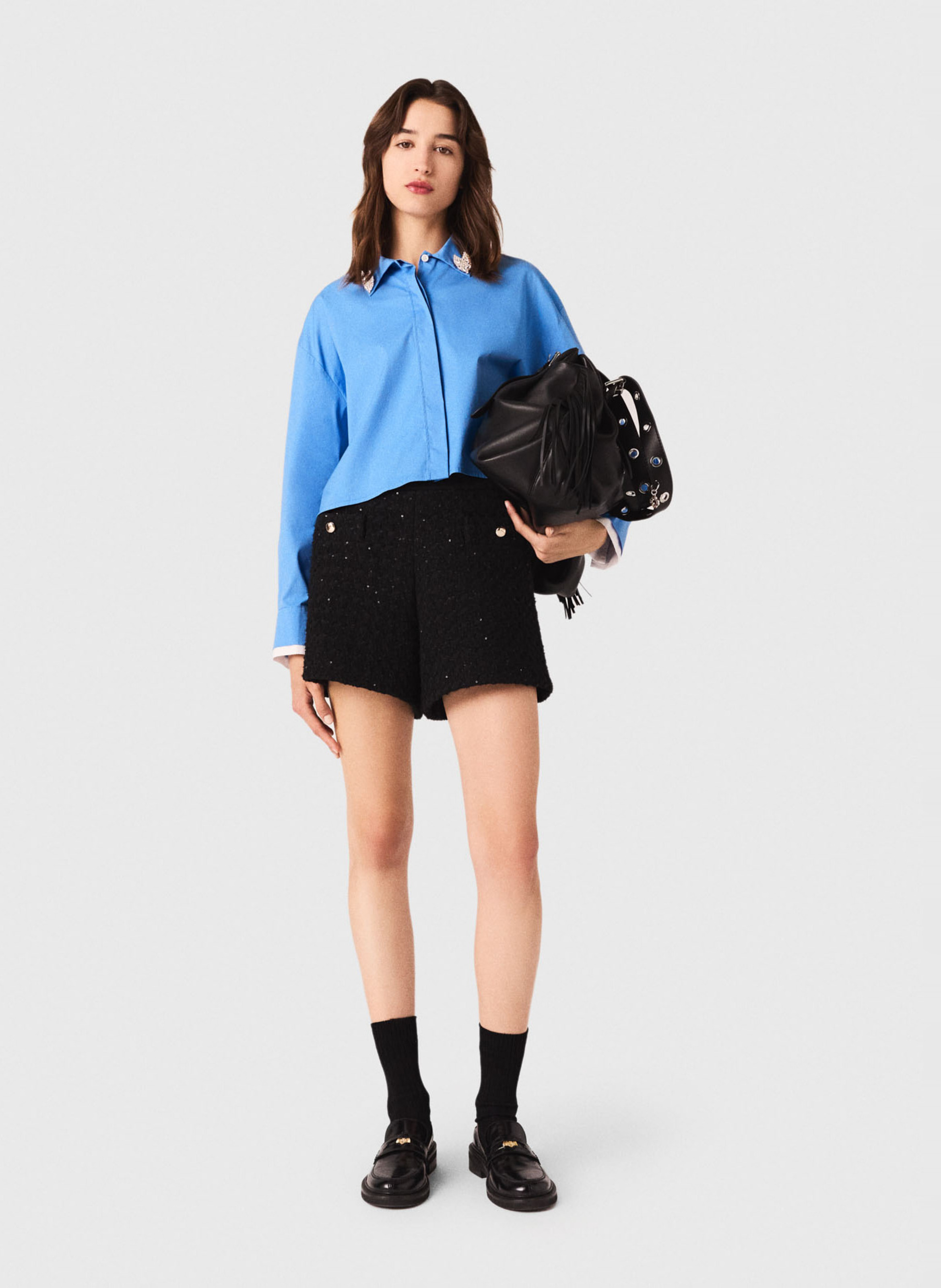 Jupe short en tweed MAJE Noir