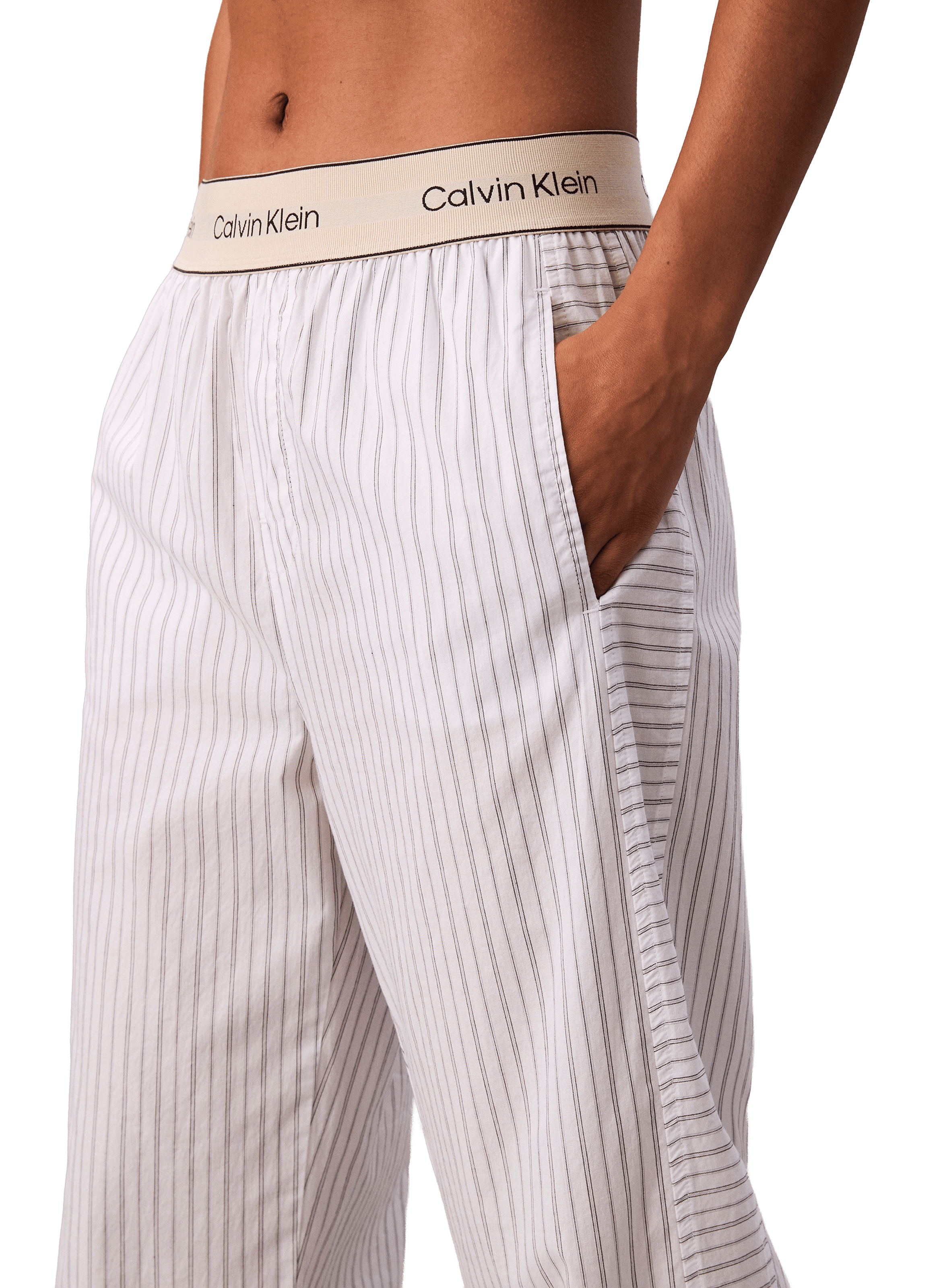 Pantalon droit à rayures en poplin CALVIN KLEIN Beige