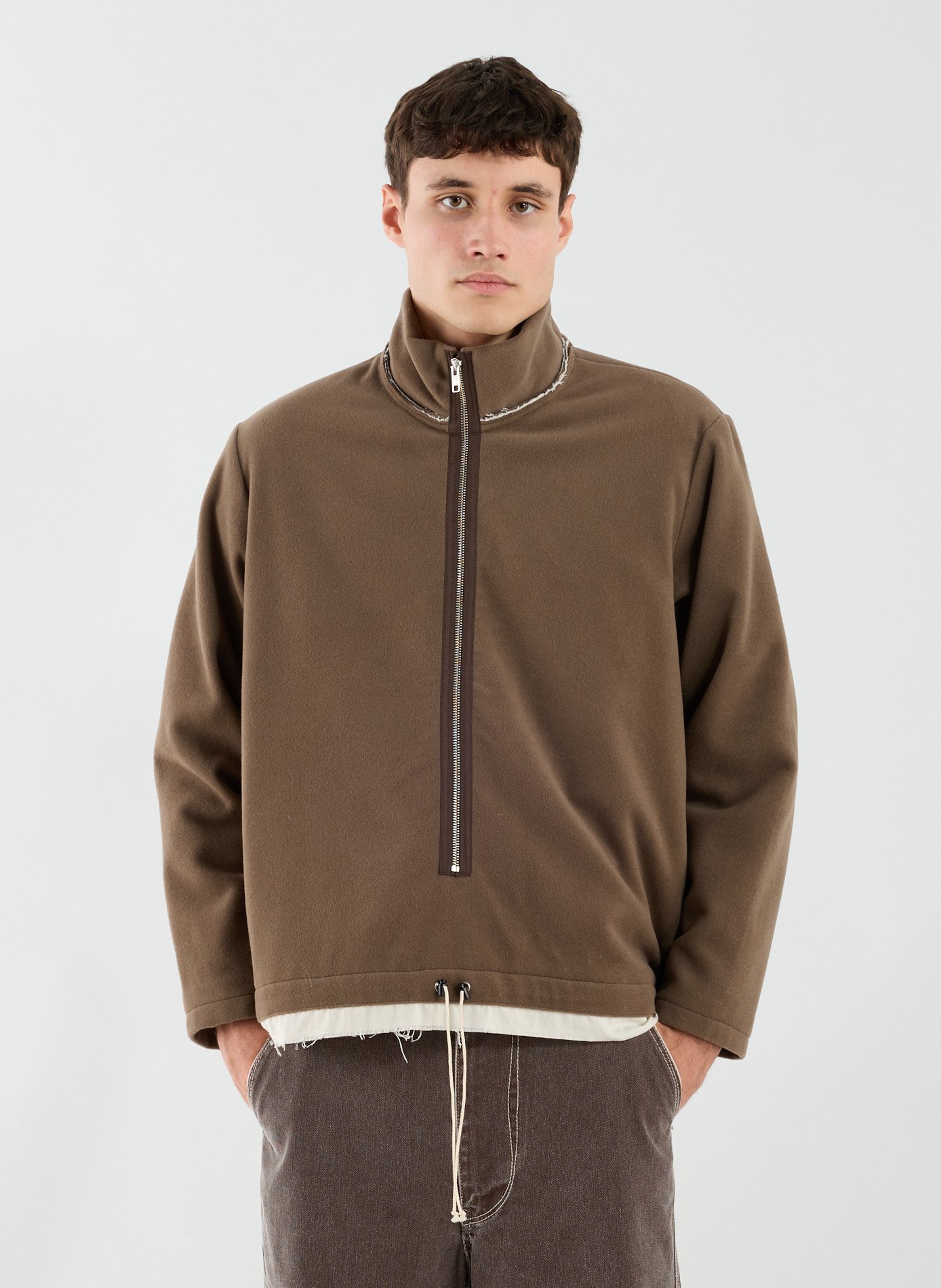 Zipped wool fleece anorak with high collar CAMIEL FORTGENS Brown