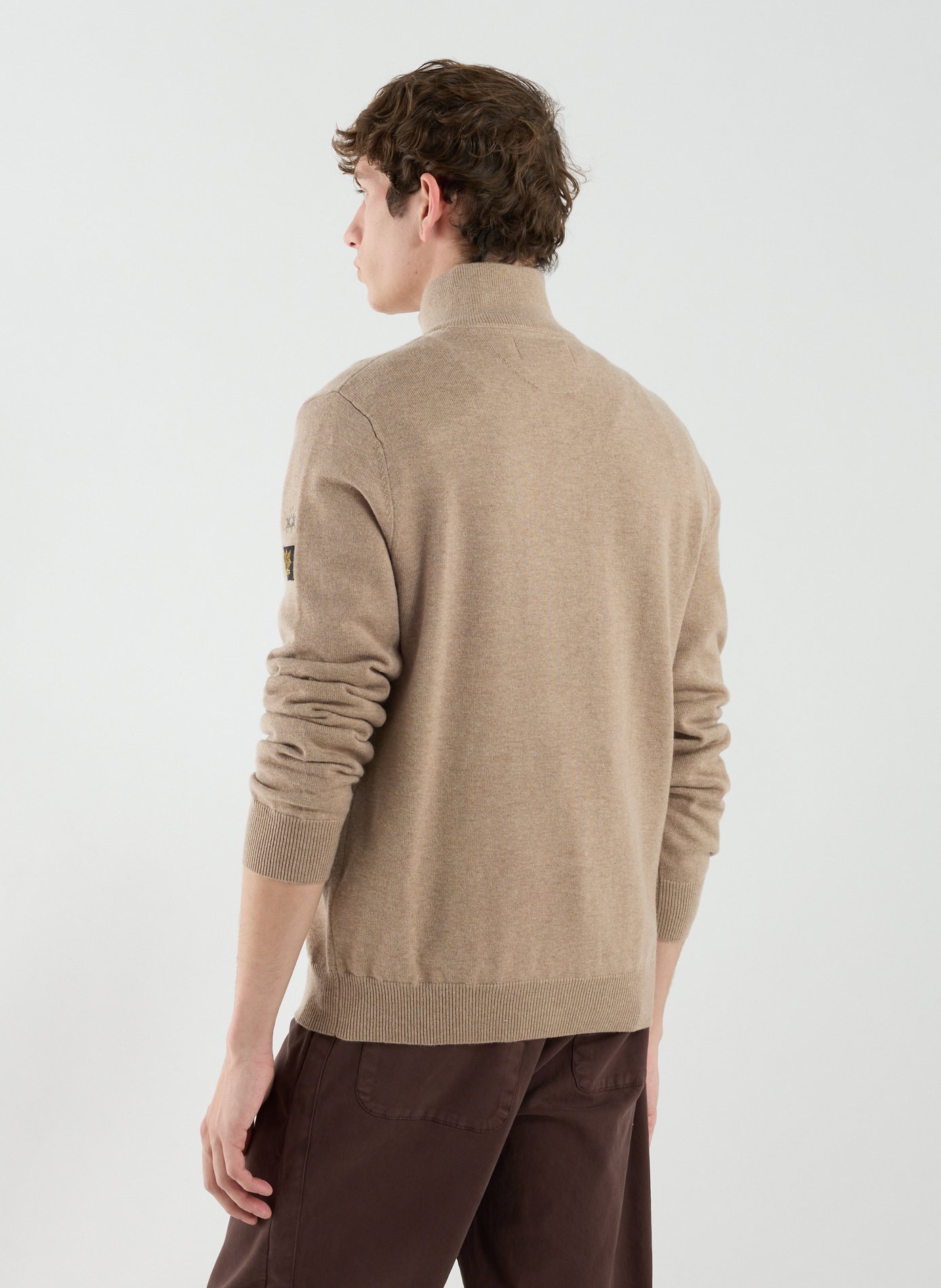 Pull à col zippé en laine et coton LA MARTINA Beige