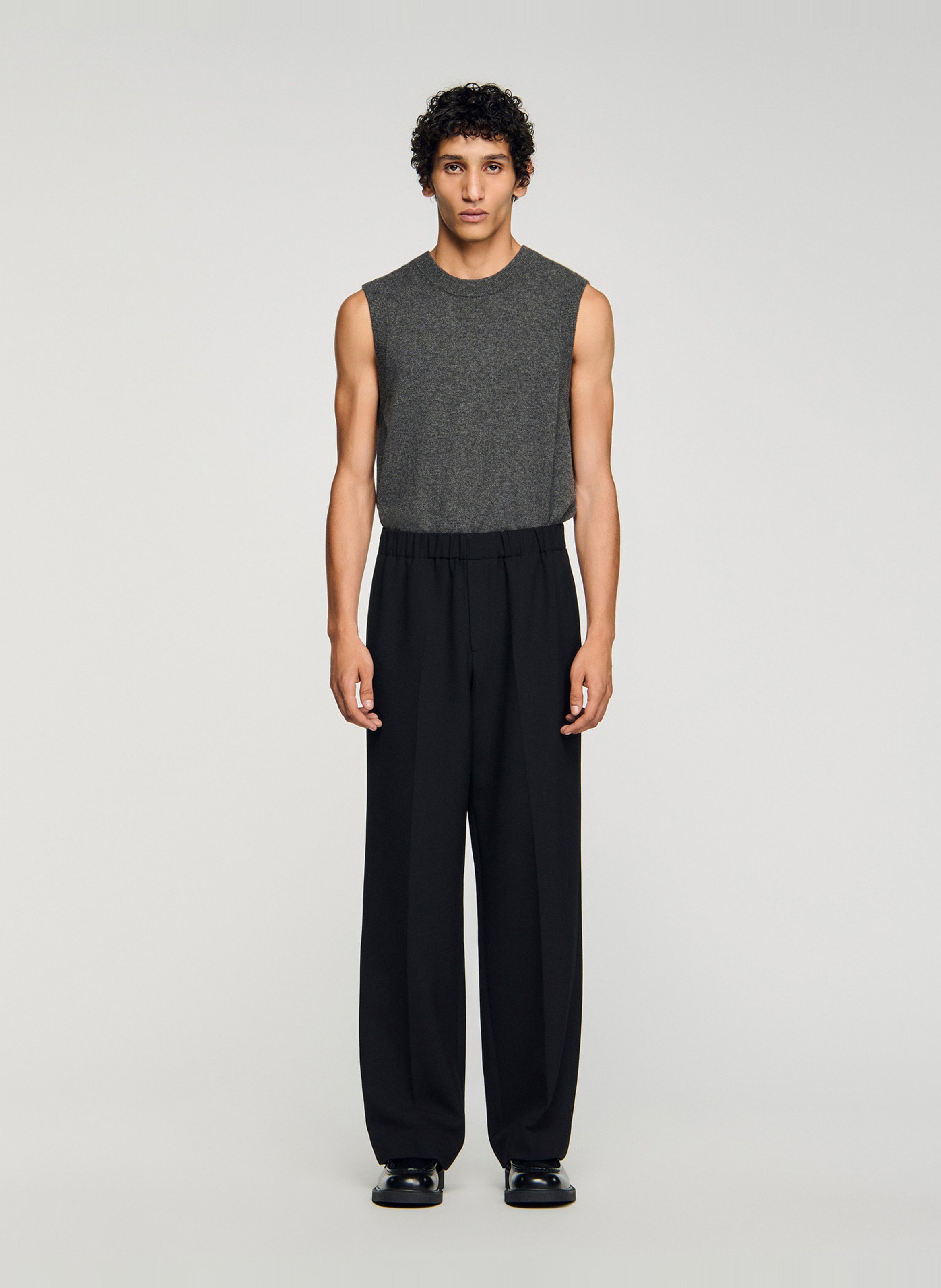 Pantalon large en jersey SANDRO Noir