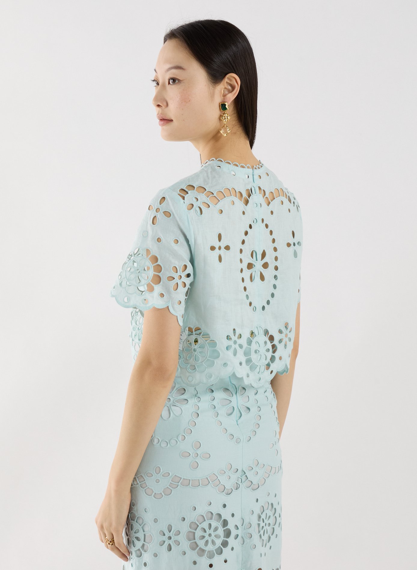 Short linen round neck top ZIMMERMANN Blue