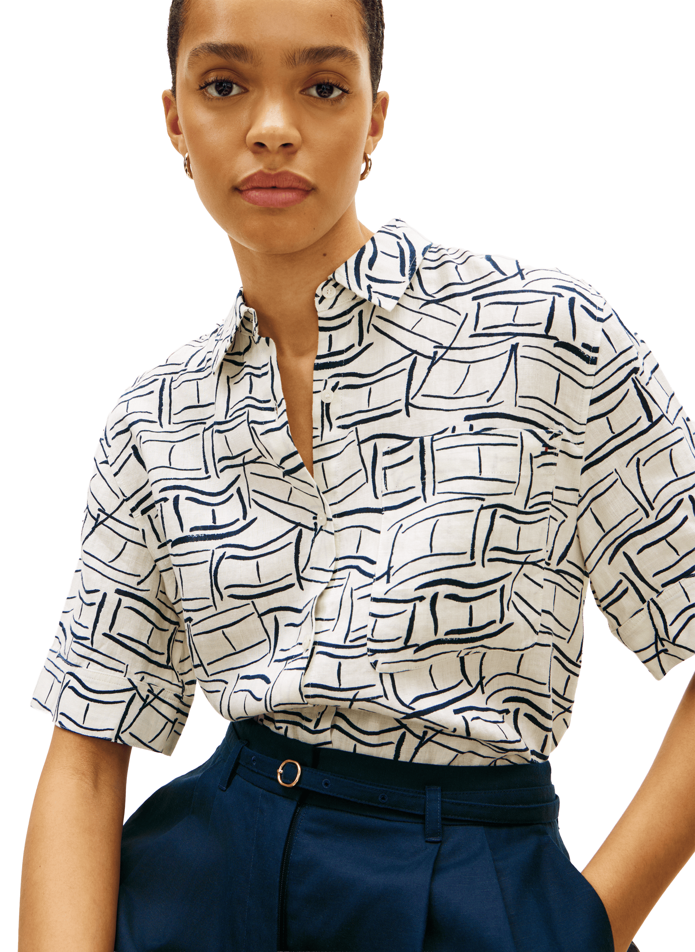 Chemise courte à logo en lin TOMMY HILFIGER Multicolore