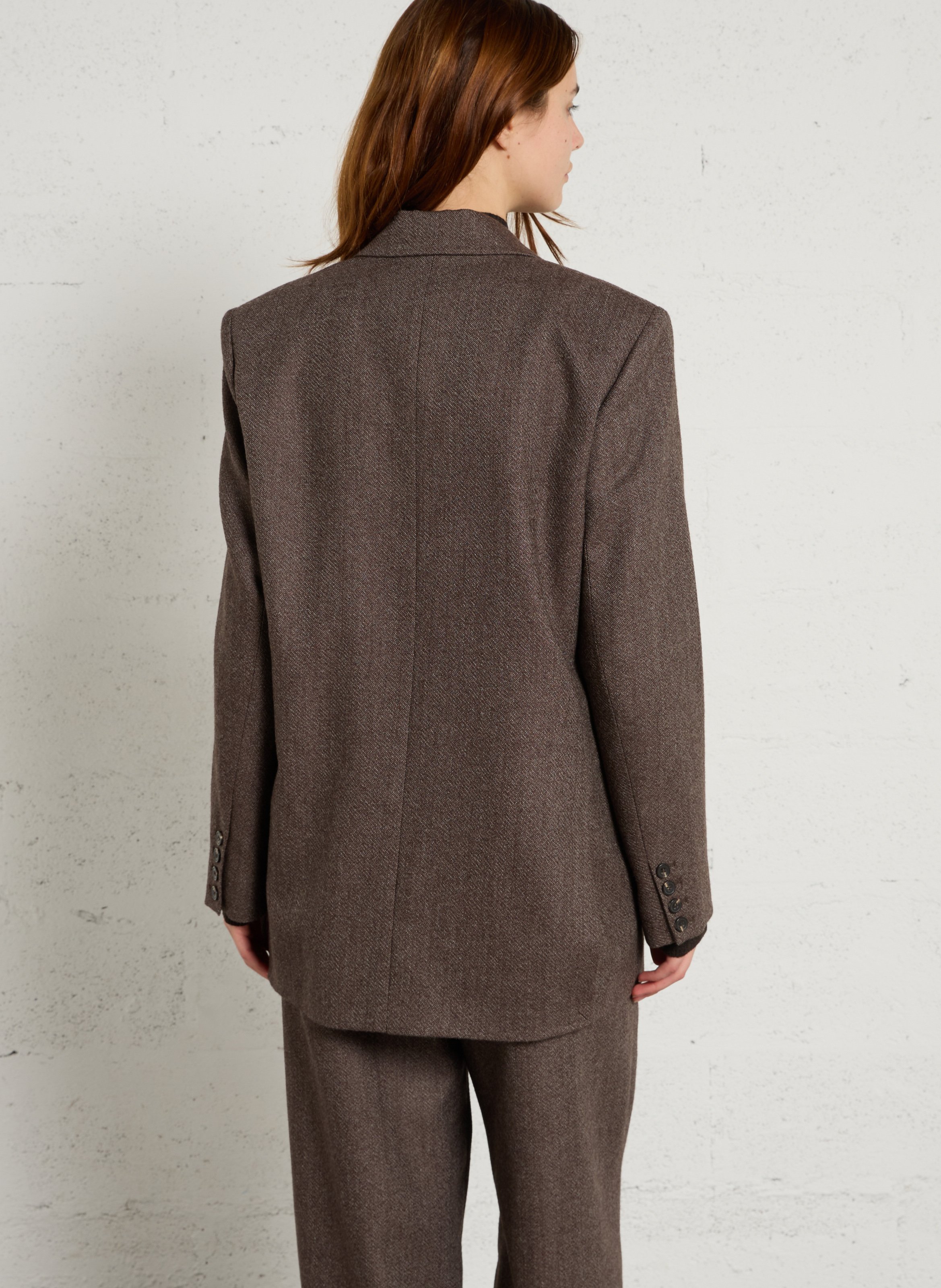 Veste tailleur droite en sergé de laine Dune SOEUR Marron