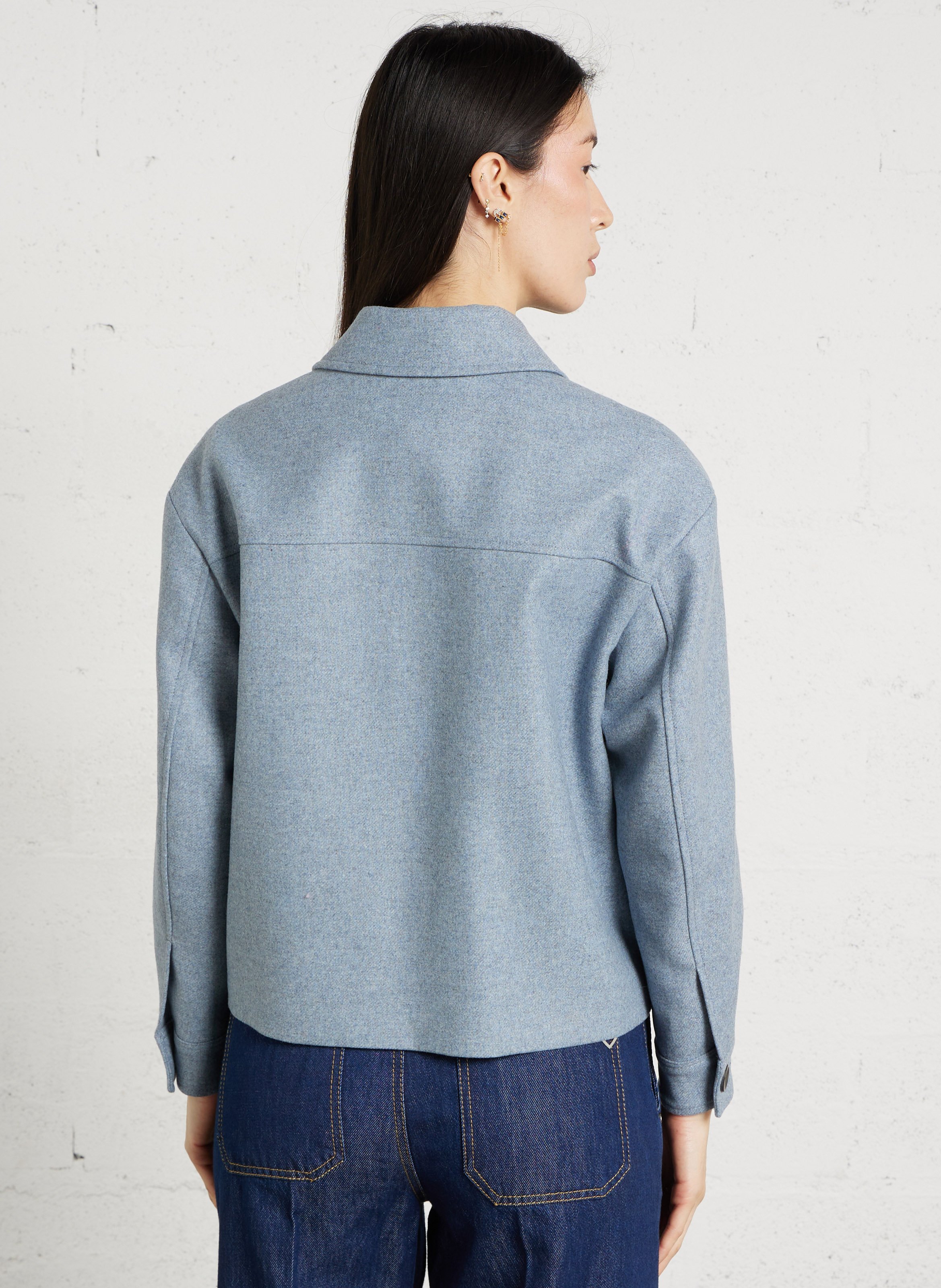 Veste courte boutonnée en laine mélangée colombe MAISON 123 Bleu