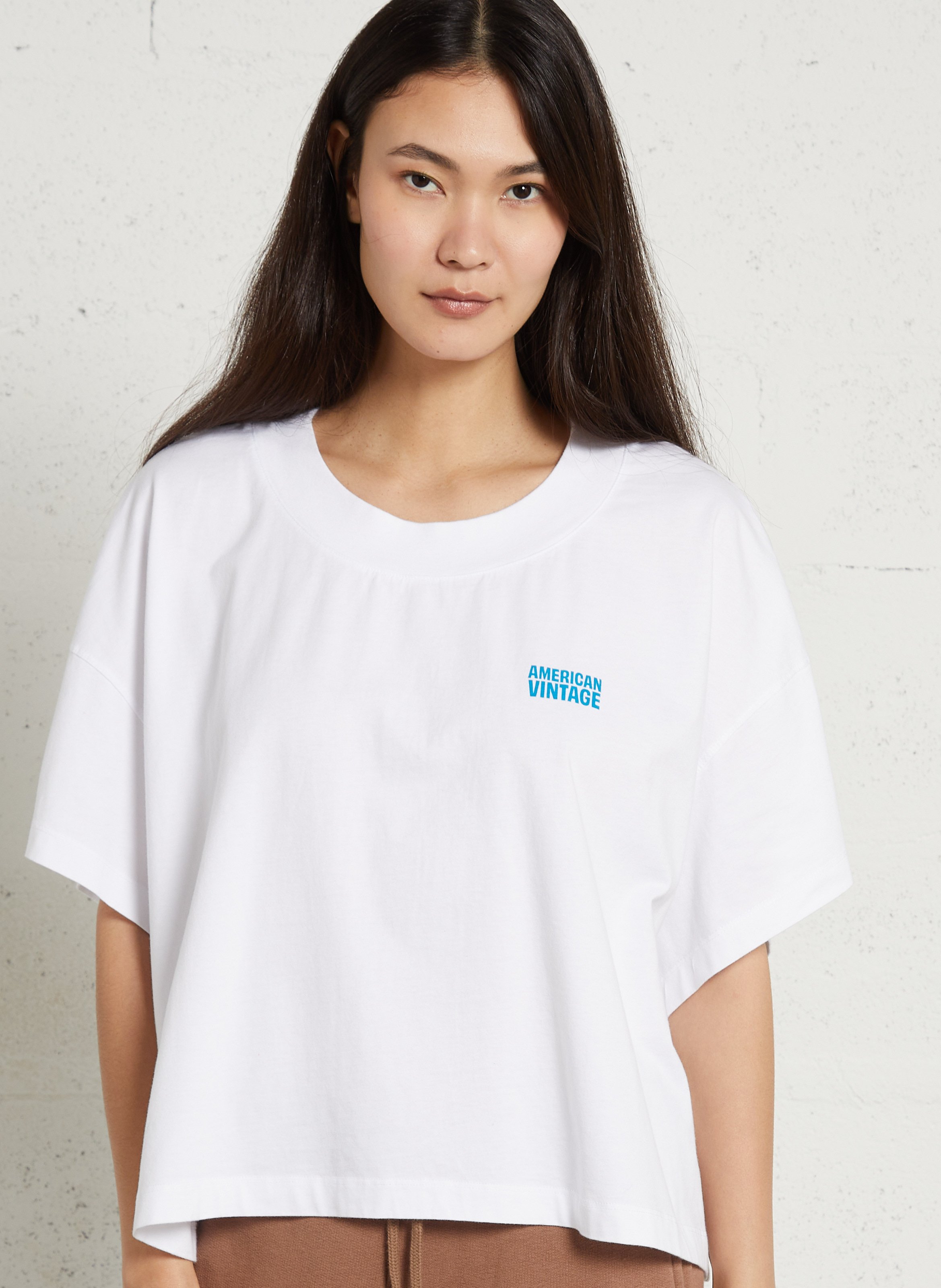 Tee-shirt oversize col rond en coton gixy AMERICAN VINTAGE Blanc