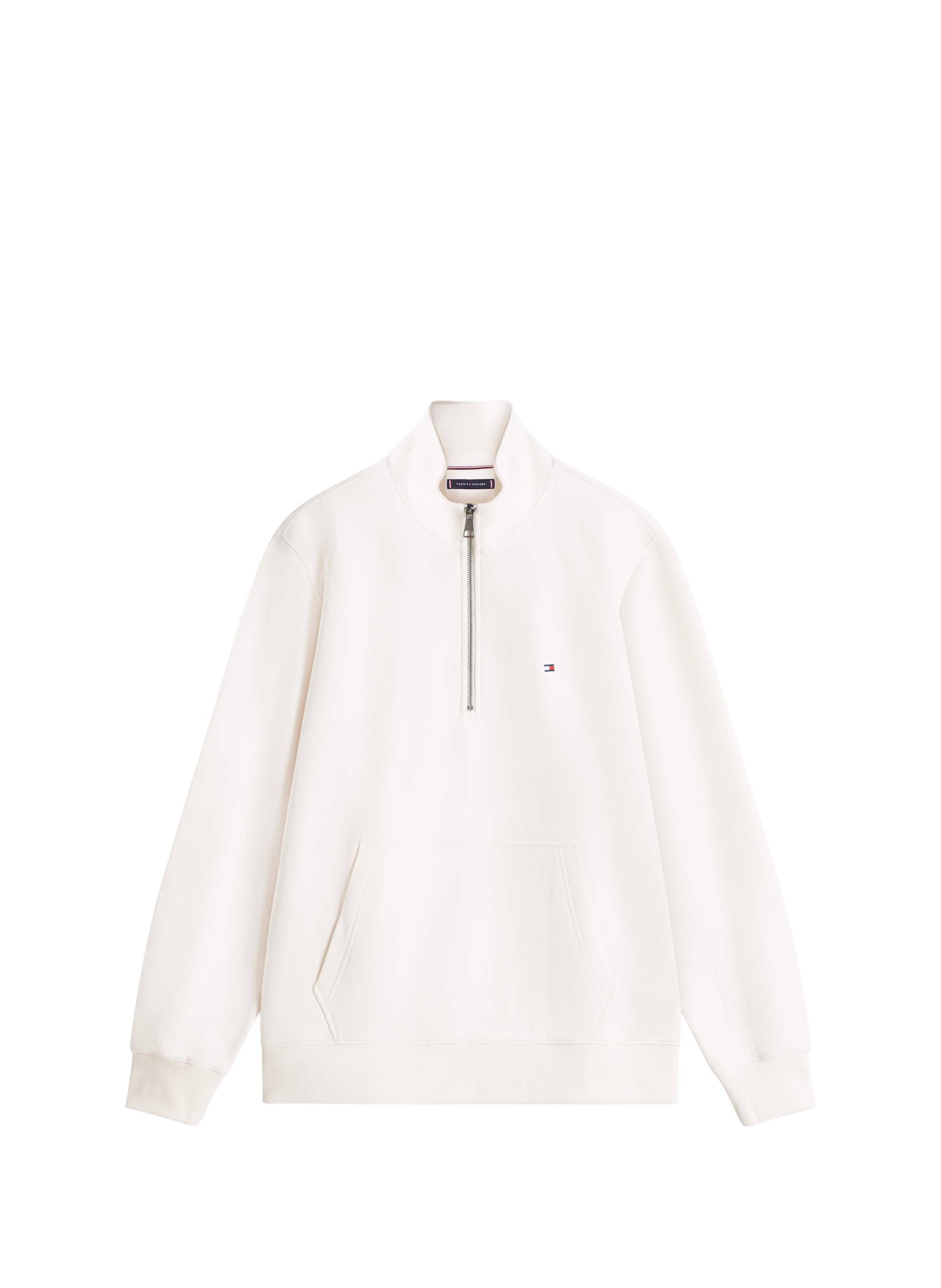 Straight fit high-neck zip-up cotton sweater TOMMY HILFIGER Beige