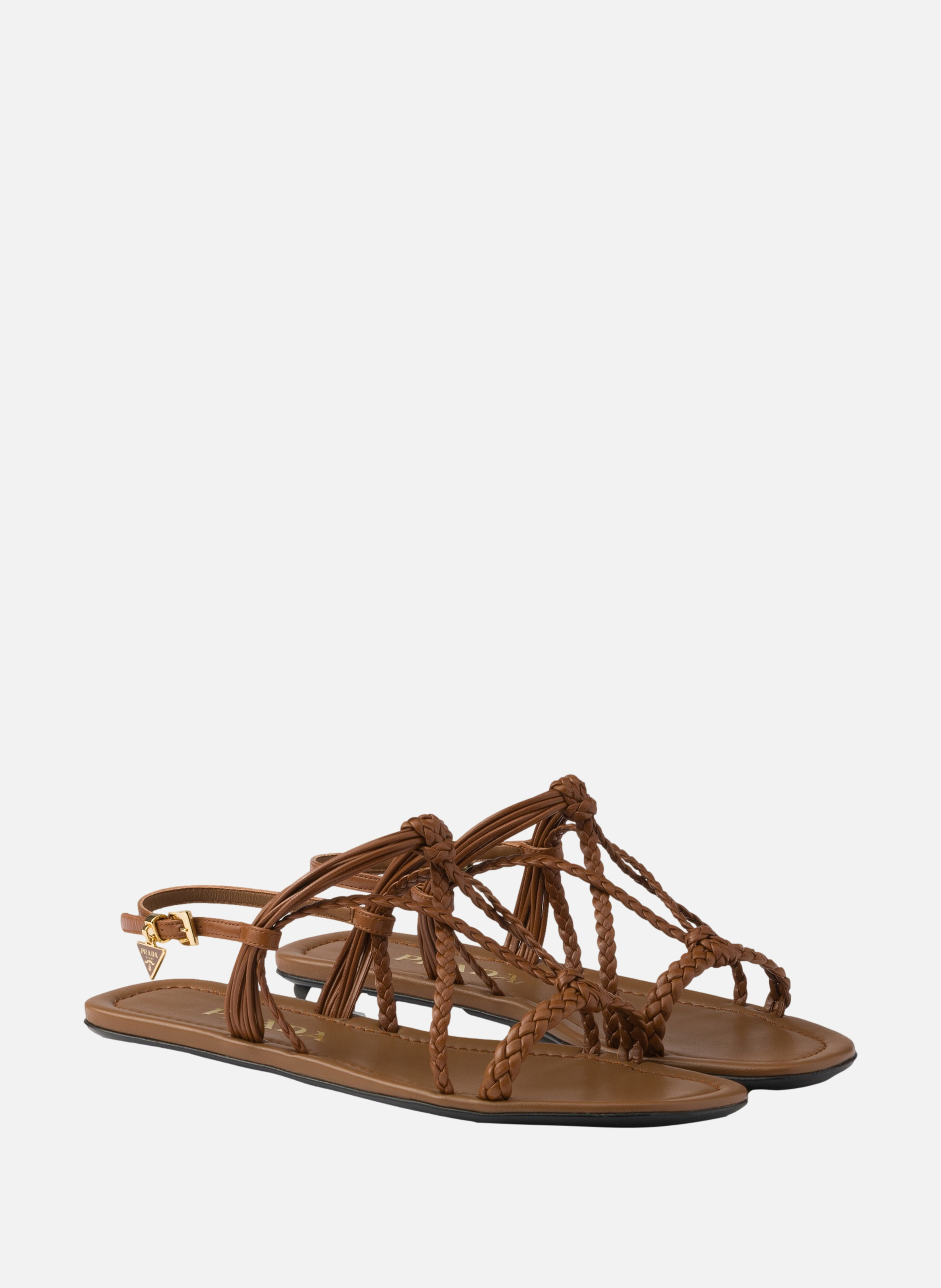 Sandales plates en cuir PRADA Marron