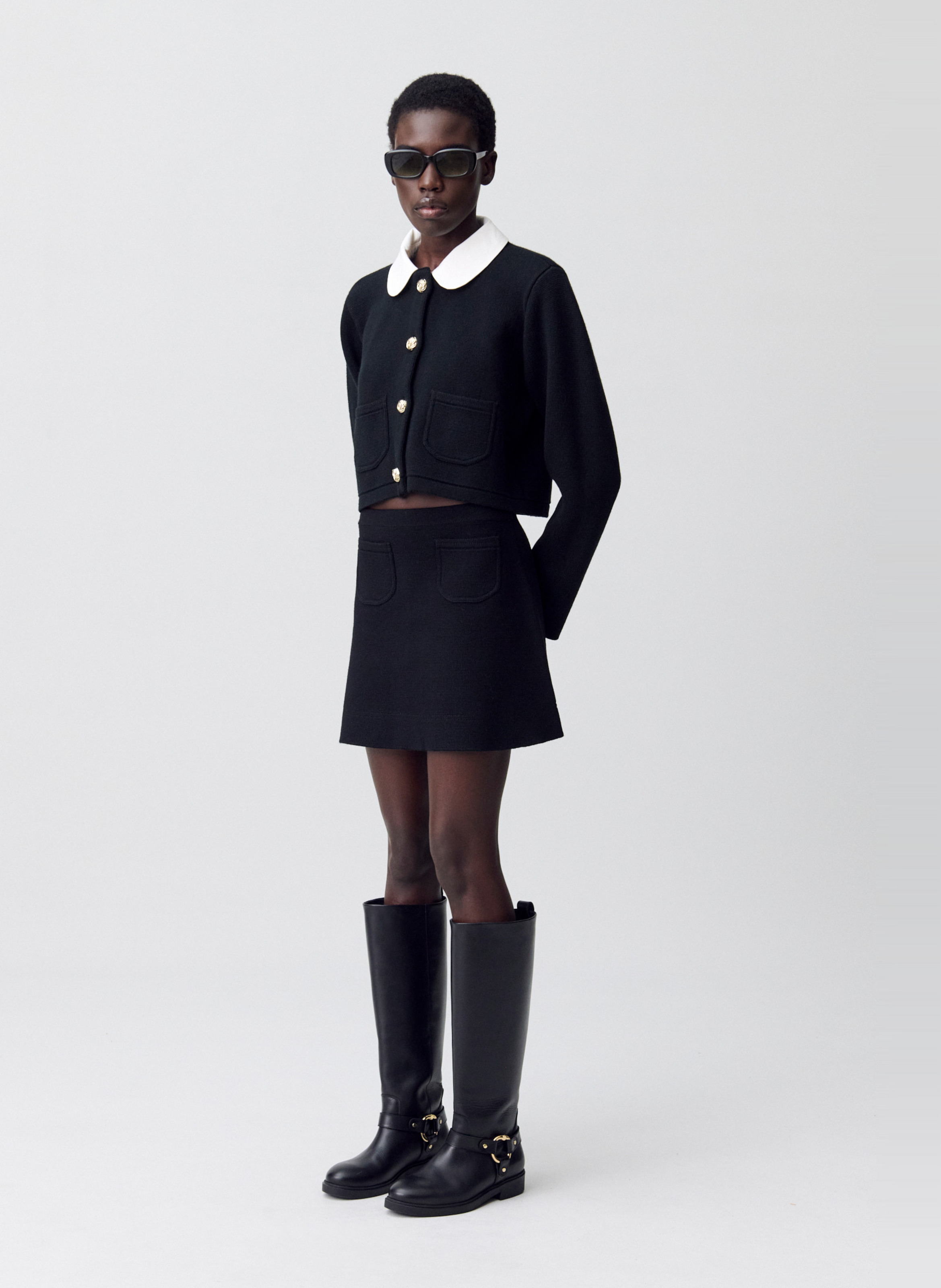 Jupe courte trapèze unie en laine mélangée CLAUDIE PIERLOT Noir