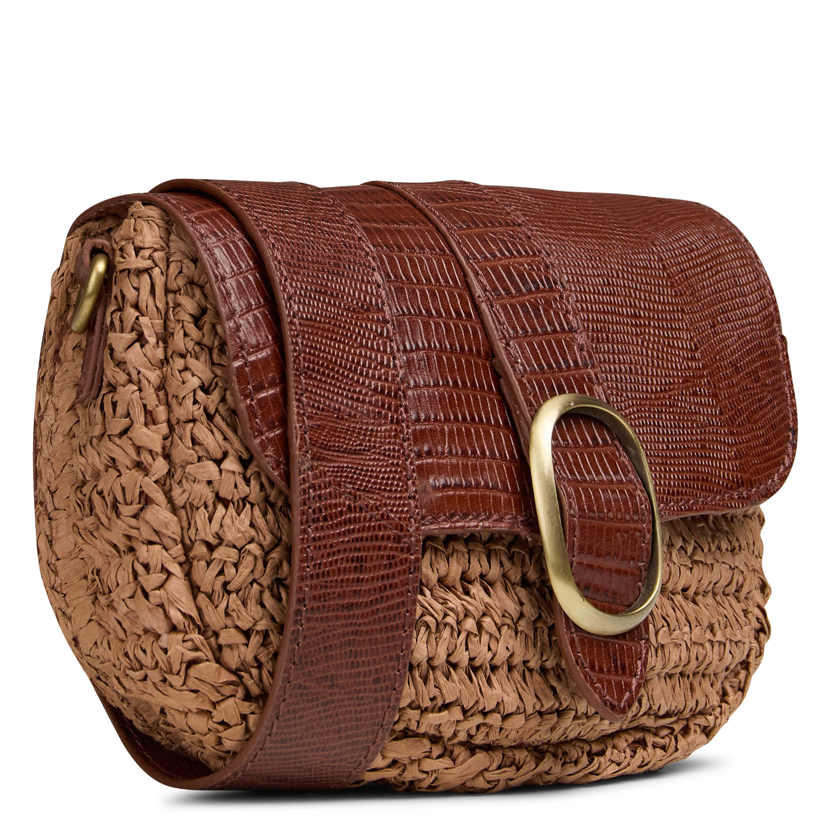 Sac bandoulière en cuir er raphia max mini MAISON 123 Marron