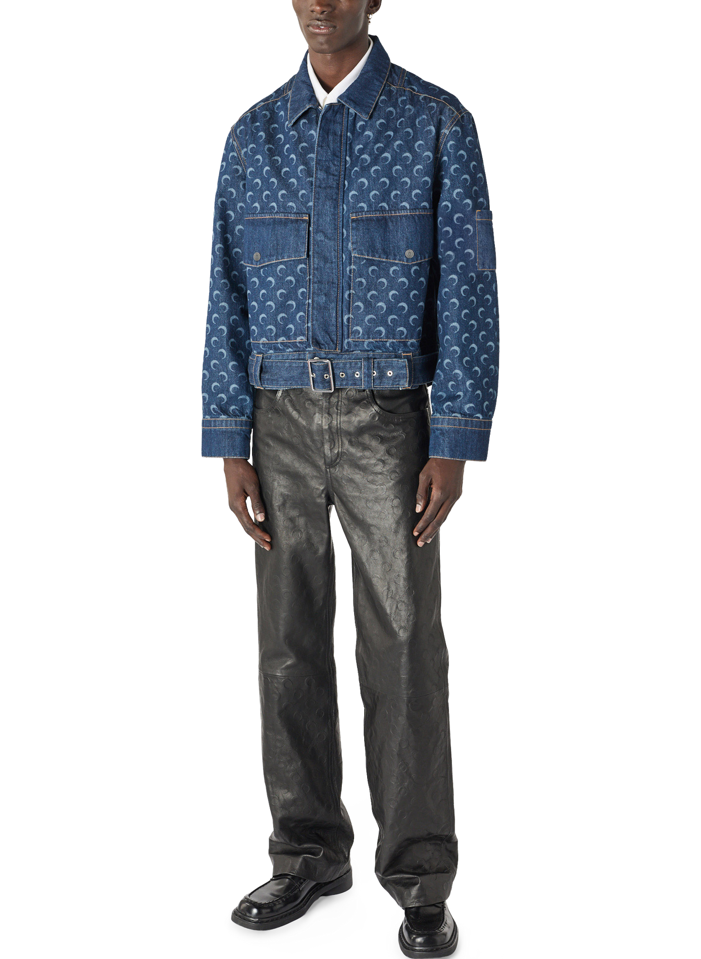 Veste trucker ceinturée en denim bleu nuit unisexe MARINE SERRE Bleu