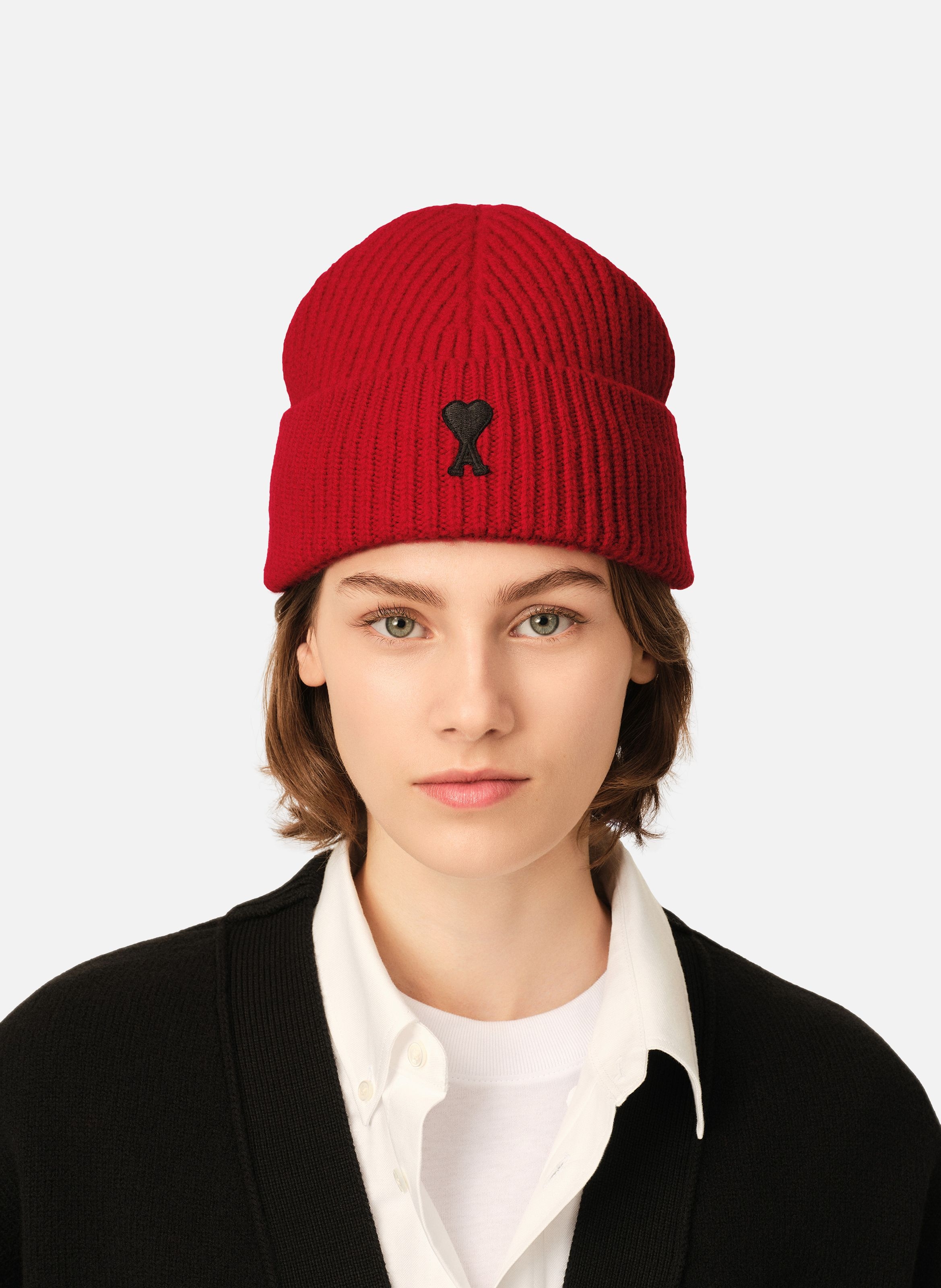 Bonnet unisexe en laine ami de coeur AMI PARIS Rouge