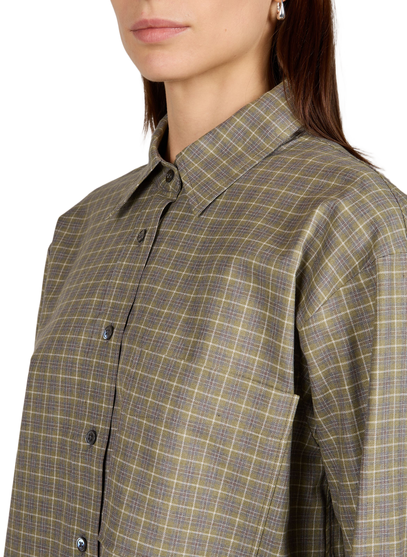 Straight classic collar checked shirt in blended cotton CLOSED Green