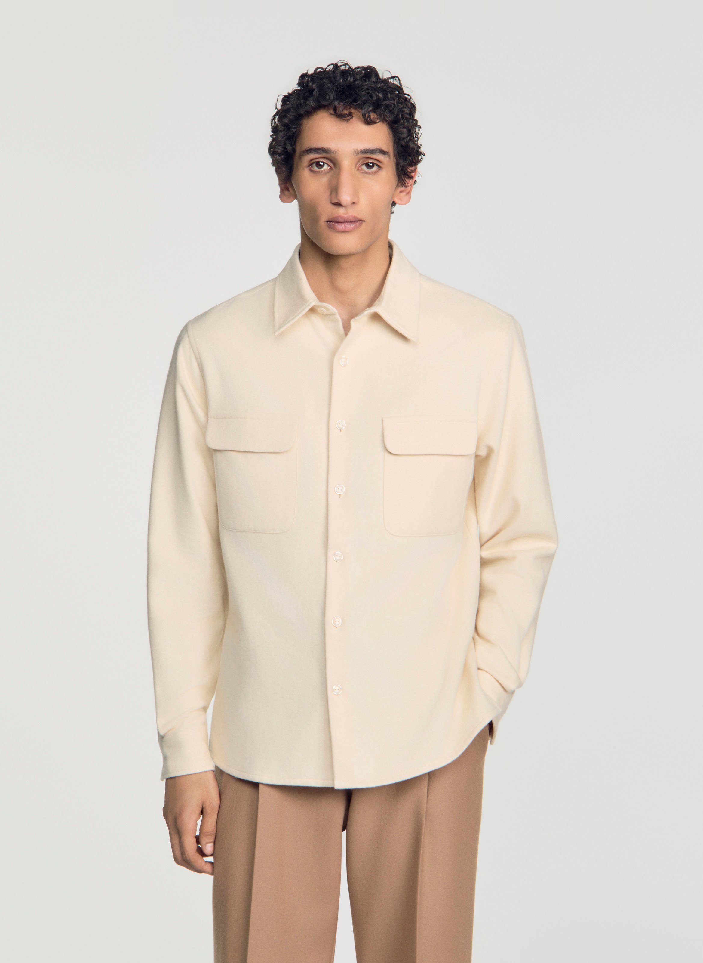Chemise droite boutonnée unie SANDRO Beige
