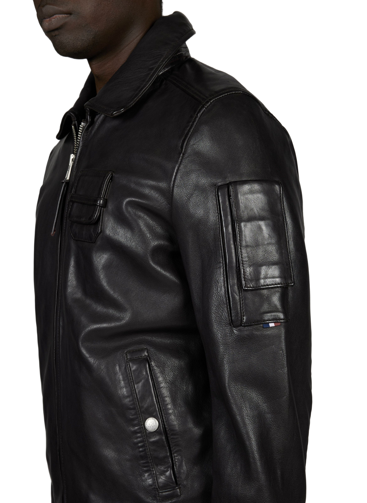 Blouson droit Jaegger Alpha en cuir PATROUILLE DE FRANCE X REDSKINS Marron