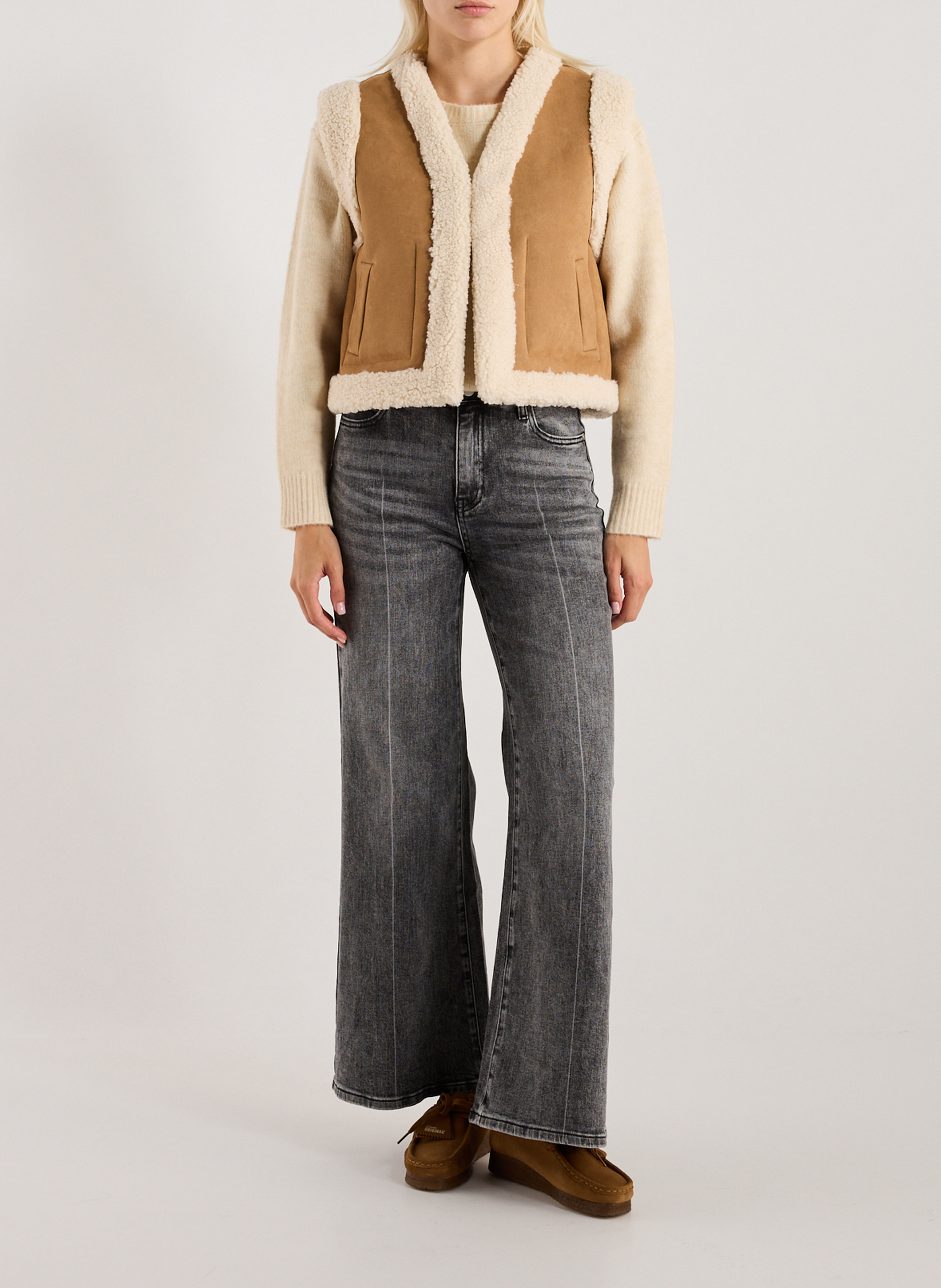 Veste droite réversible sherpa et velours SUNCOO Marron