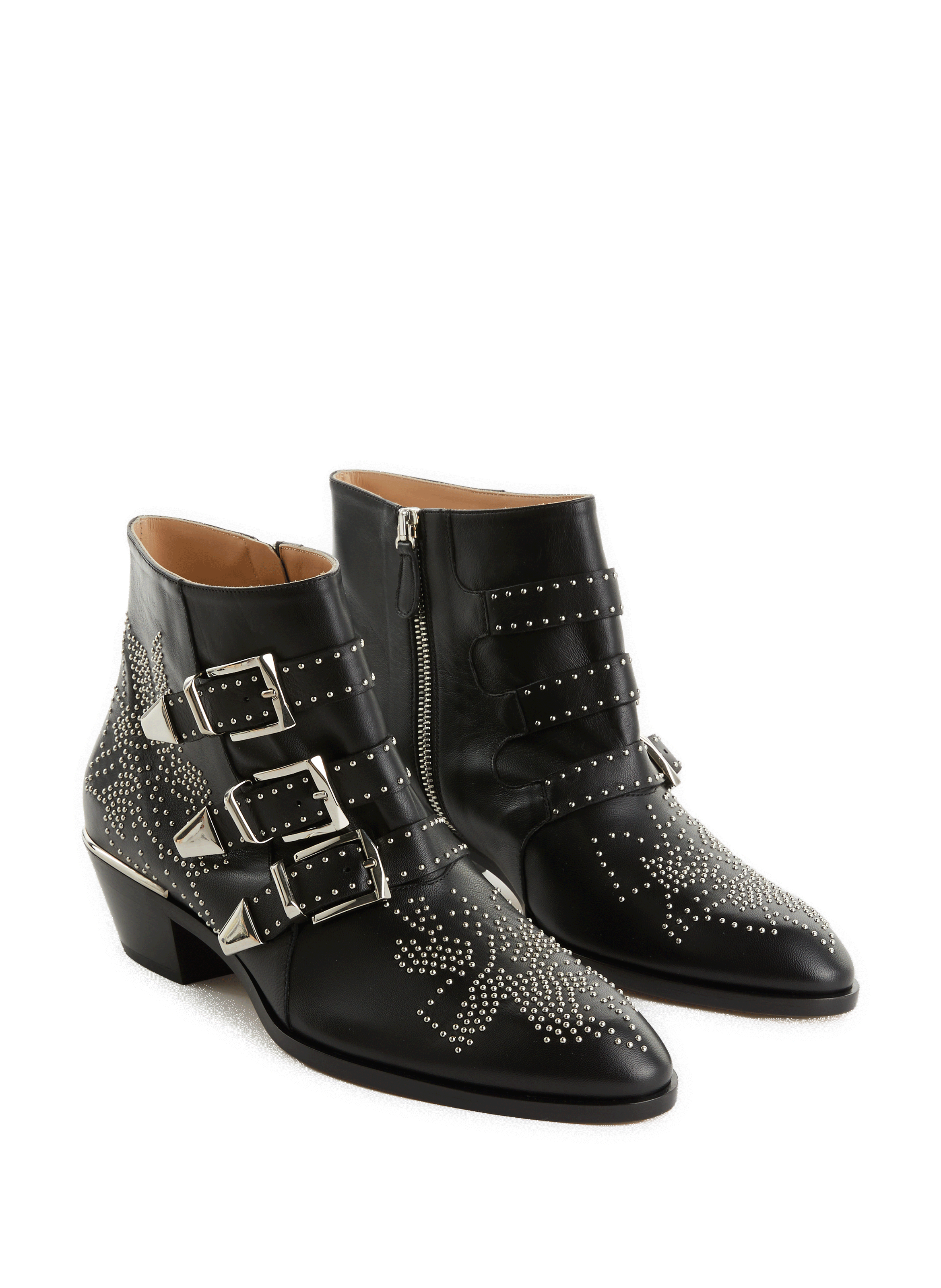 Bottines à strass argentés en cuir