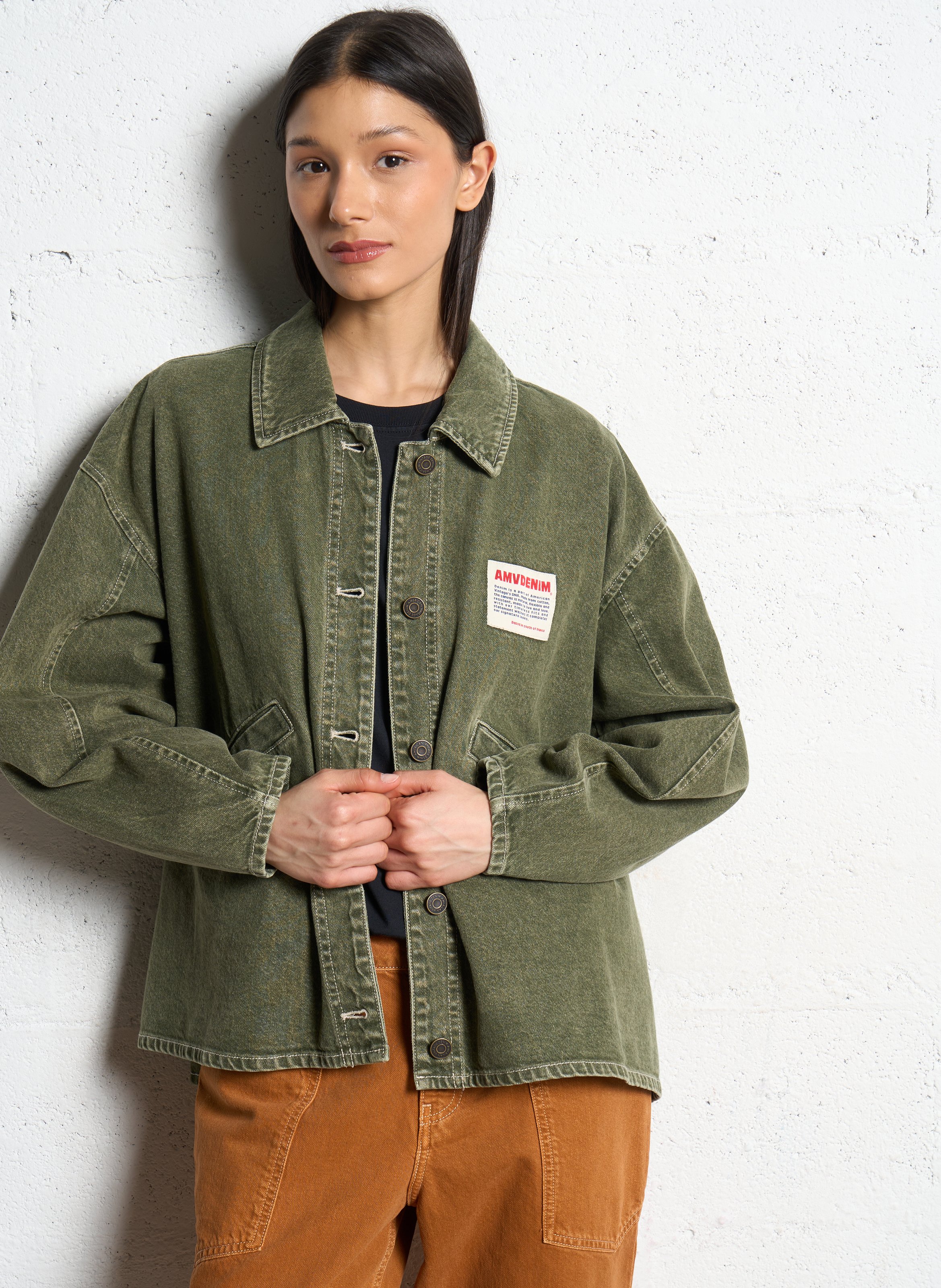 Veste droite boutonnée en jean uzatown AMERICAN VINTAGE Vert