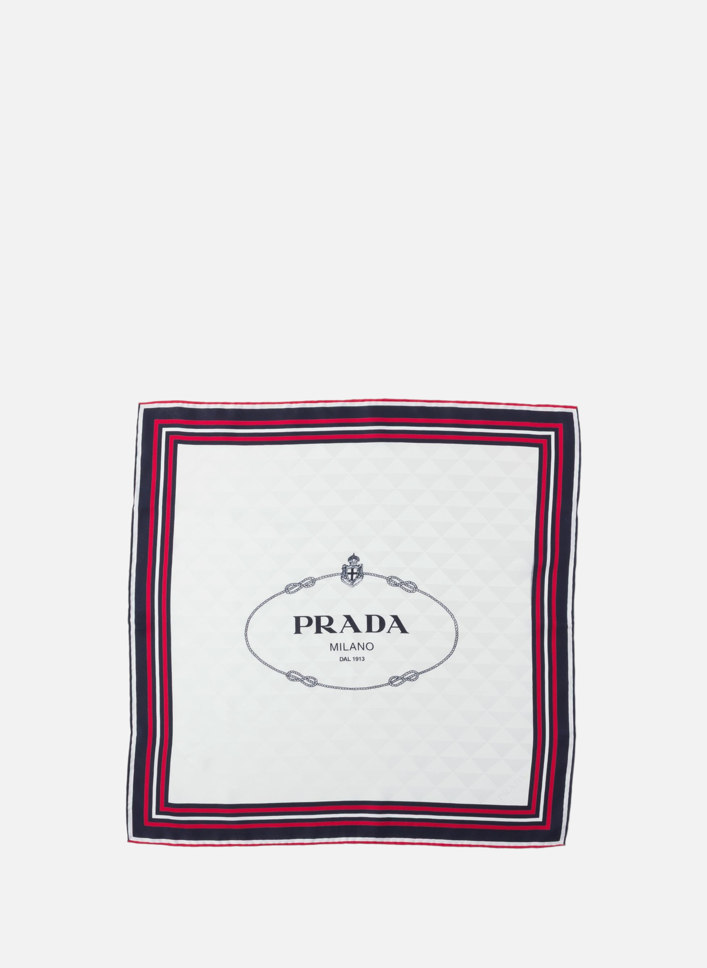 Foulard en jacquard de sergé de soie imprimé, 55 x PRADA Beige