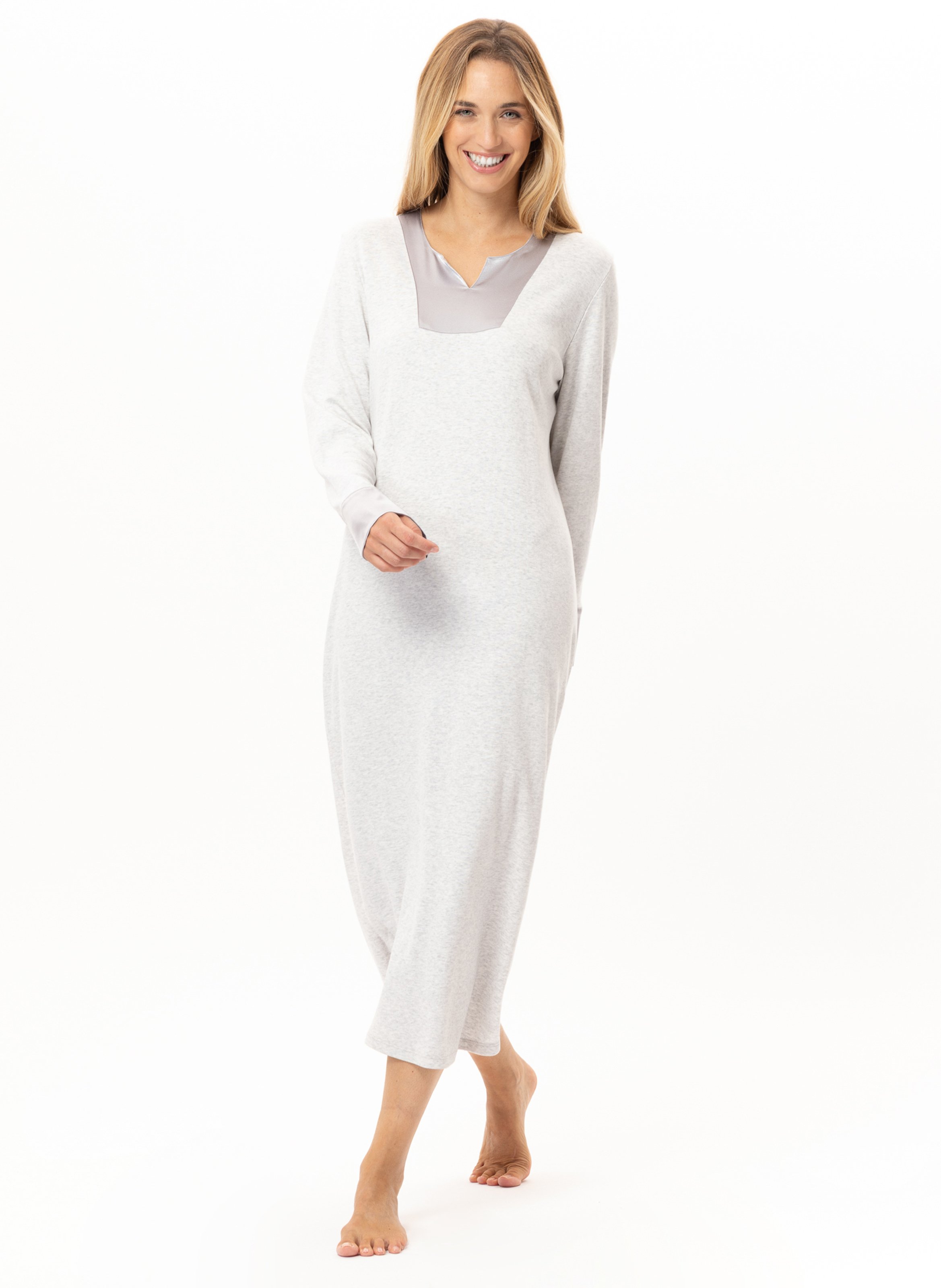 Chemise de nuit longue en coton andy 111 LE CHAT Gris