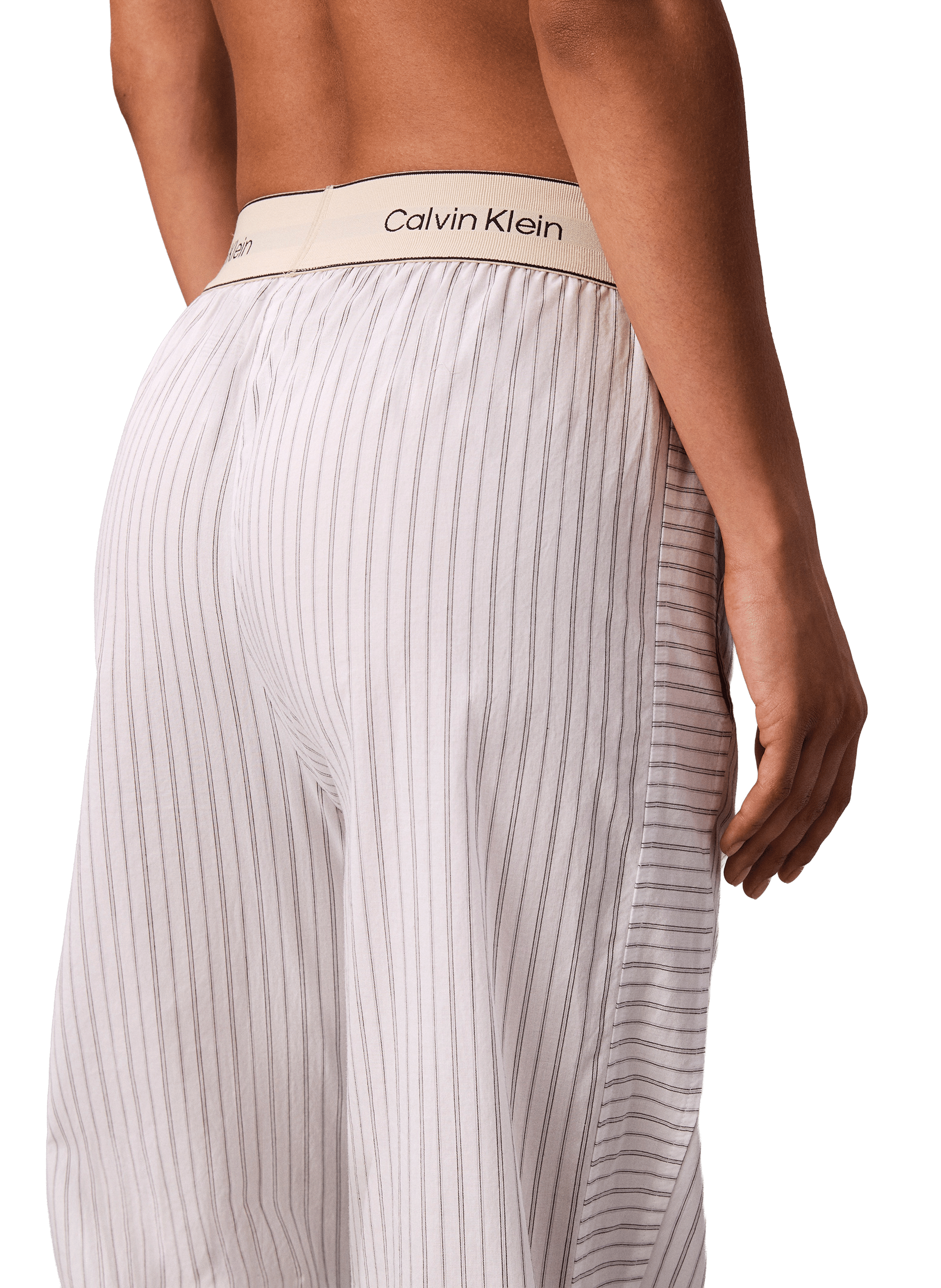 Pantalon droit à rayures en poplin CALVIN KLEIN Beige