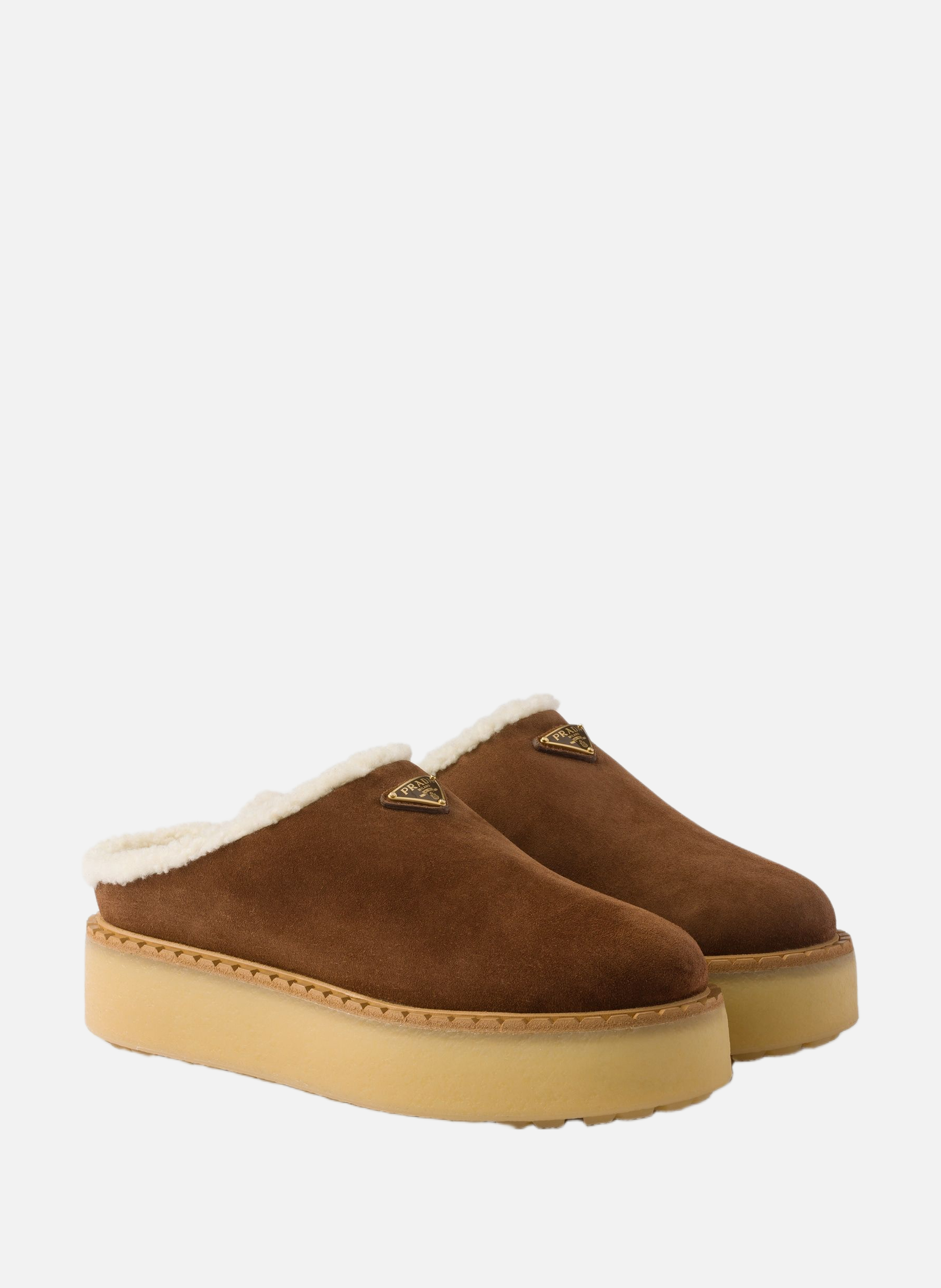 Pantoufles en veau velours PRADA Marron