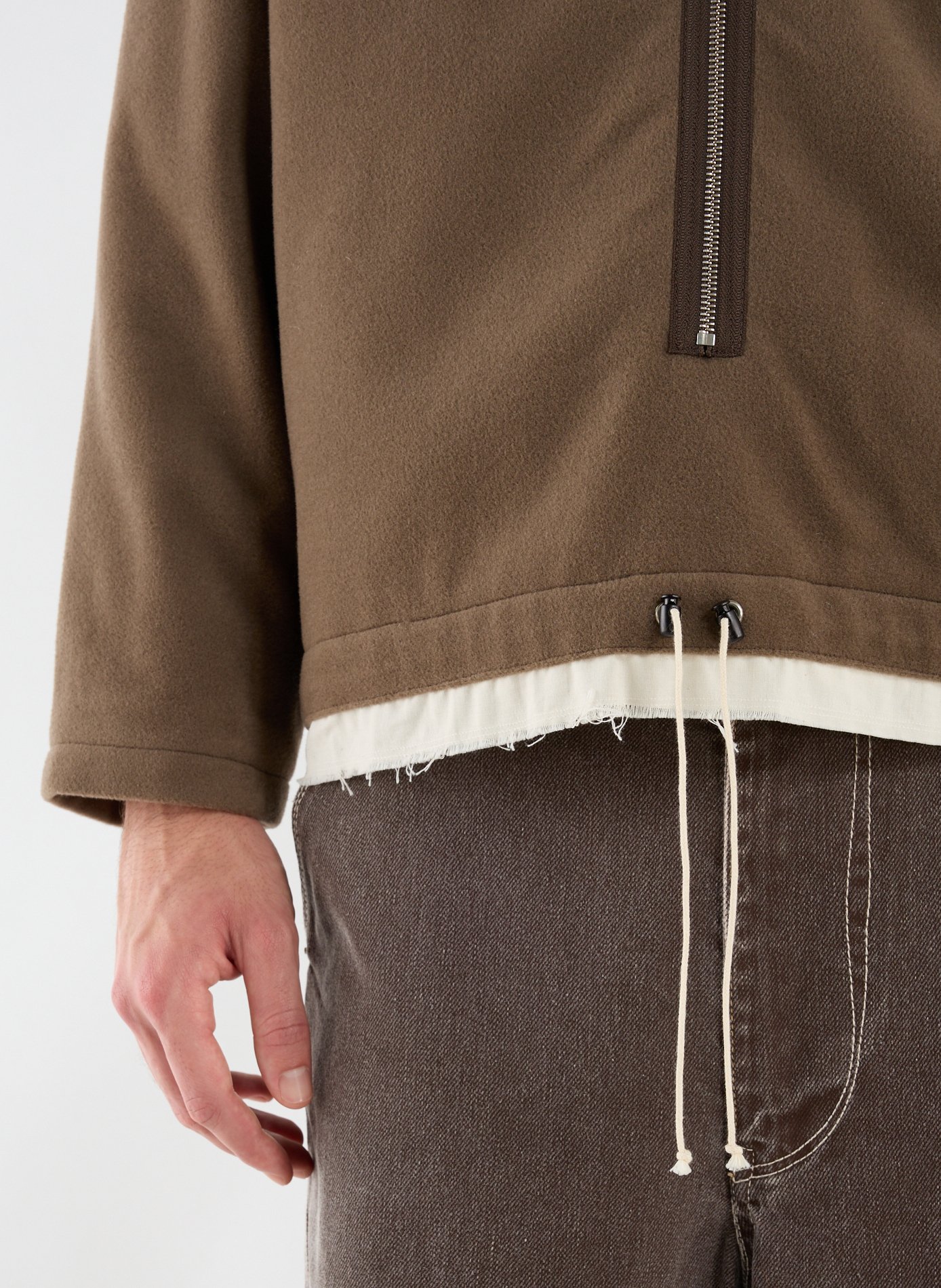 Zipped wool fleece anorak with high collar CAMIEL FORTGENS Brown