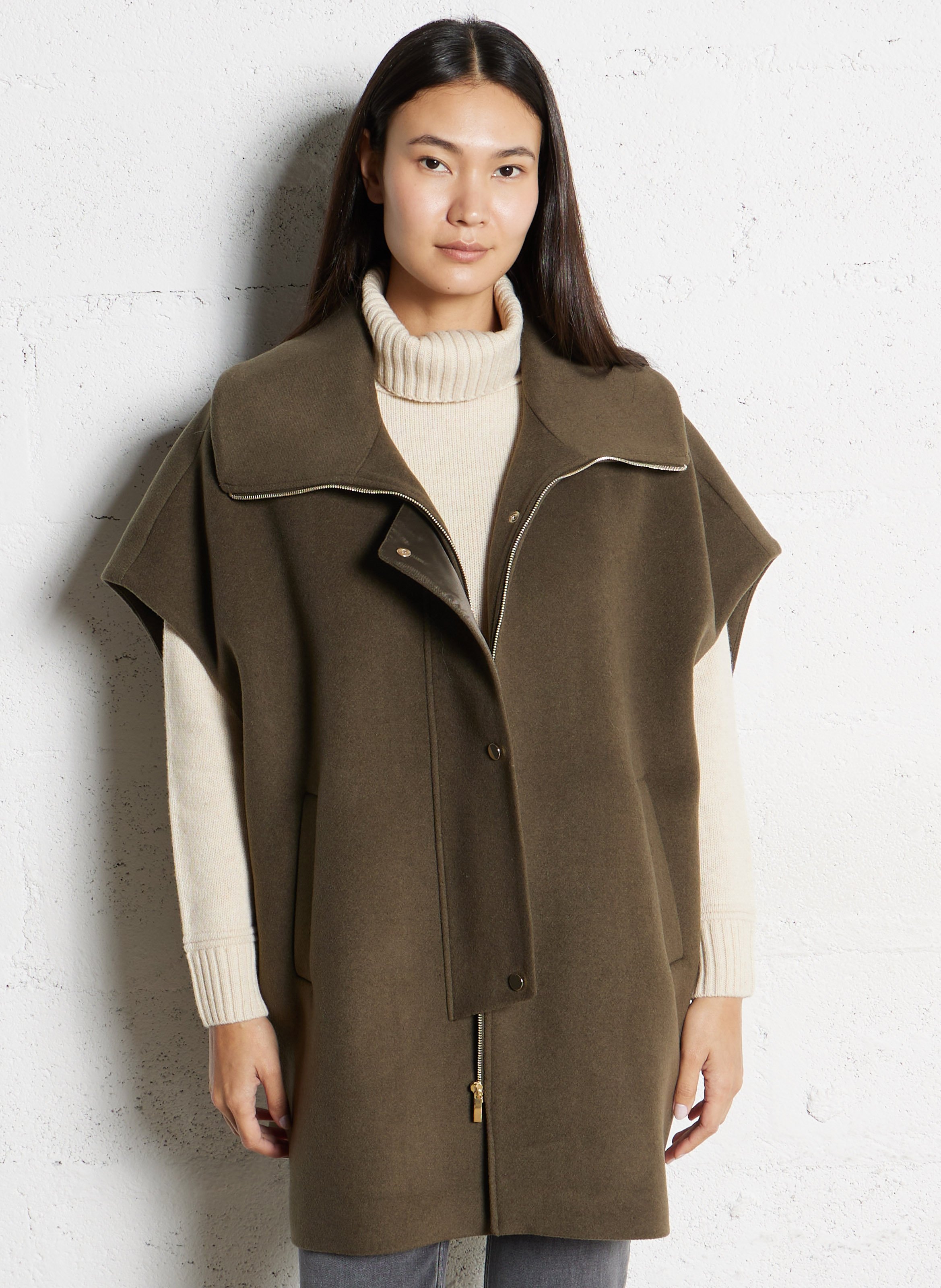 Cape ample sans manches zippée unie dandy MAISON 123 Kaki