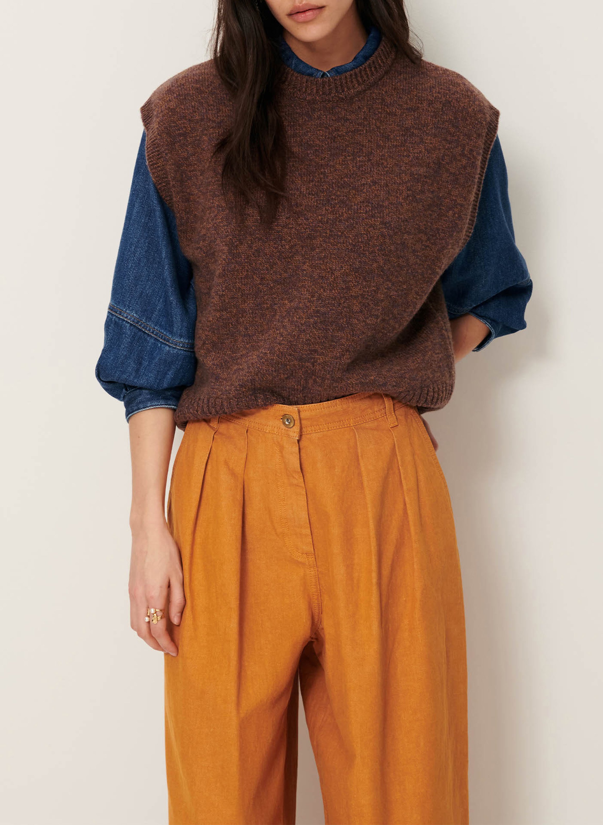 Pull sans manches en laine mérinos fabinino SESSUN Marron