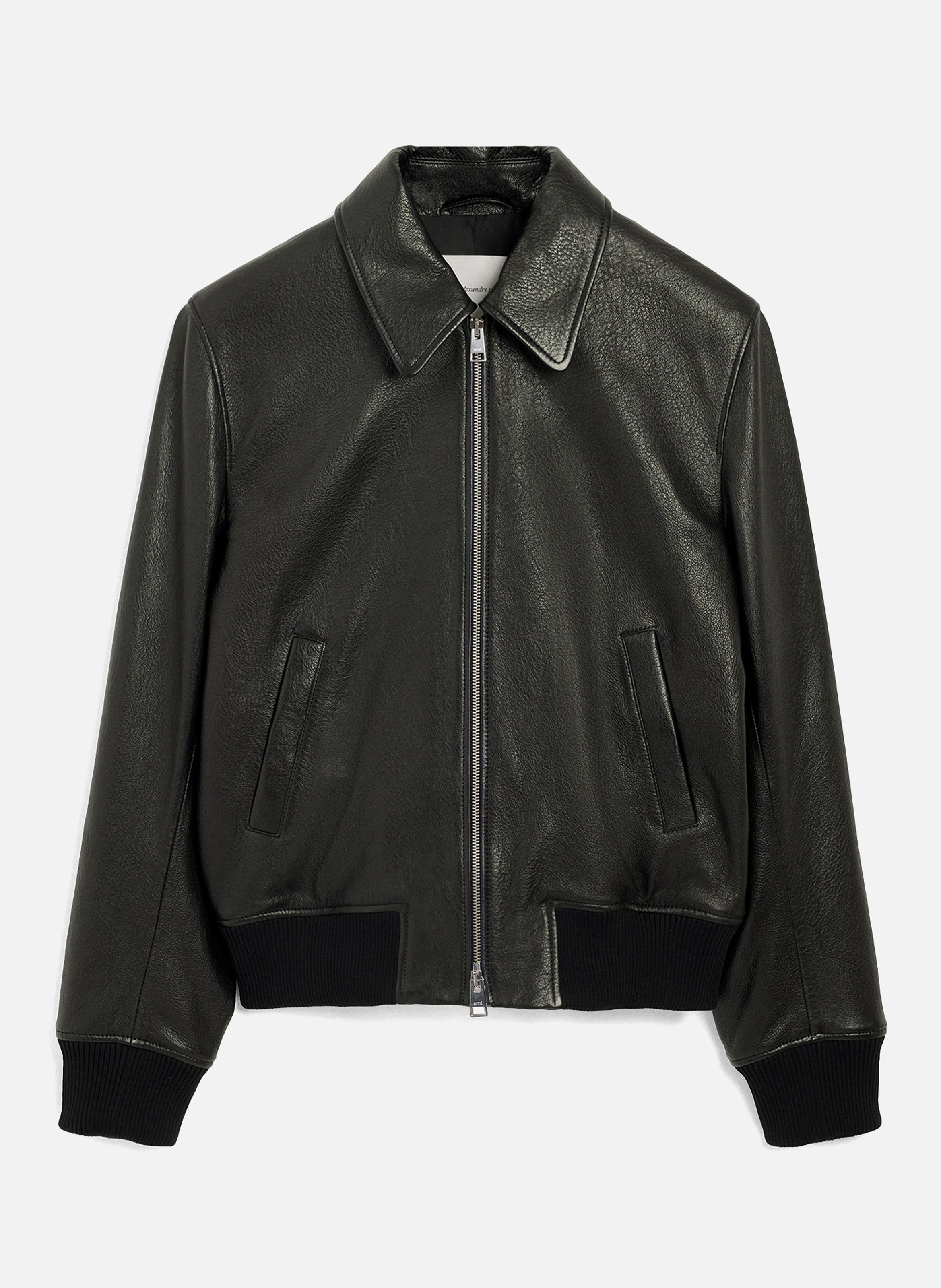 Veste zippée en cuir d'agneau AMI PARIS Noir