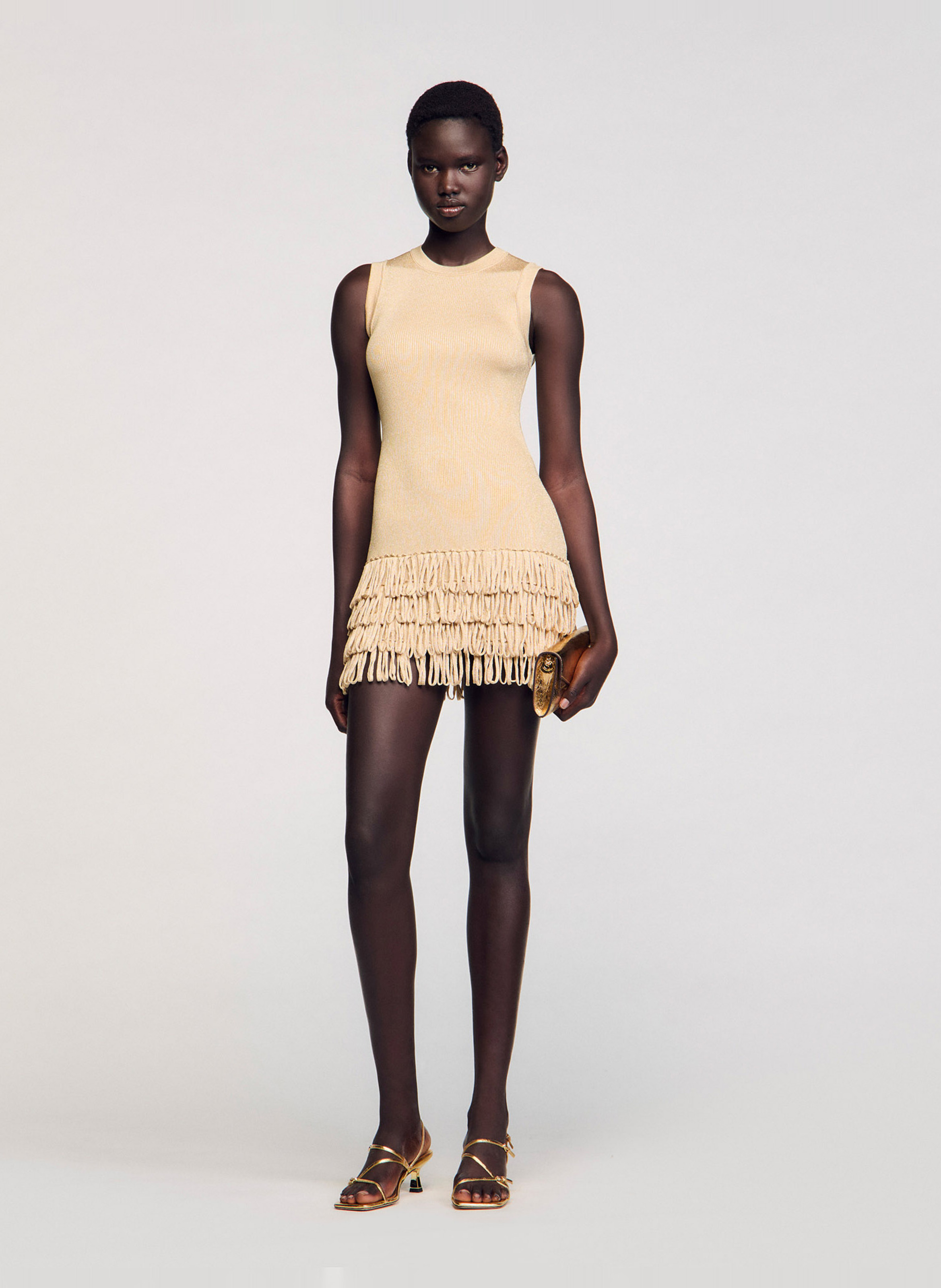 Pochette en cuir métallisé yza SANDRO Doré