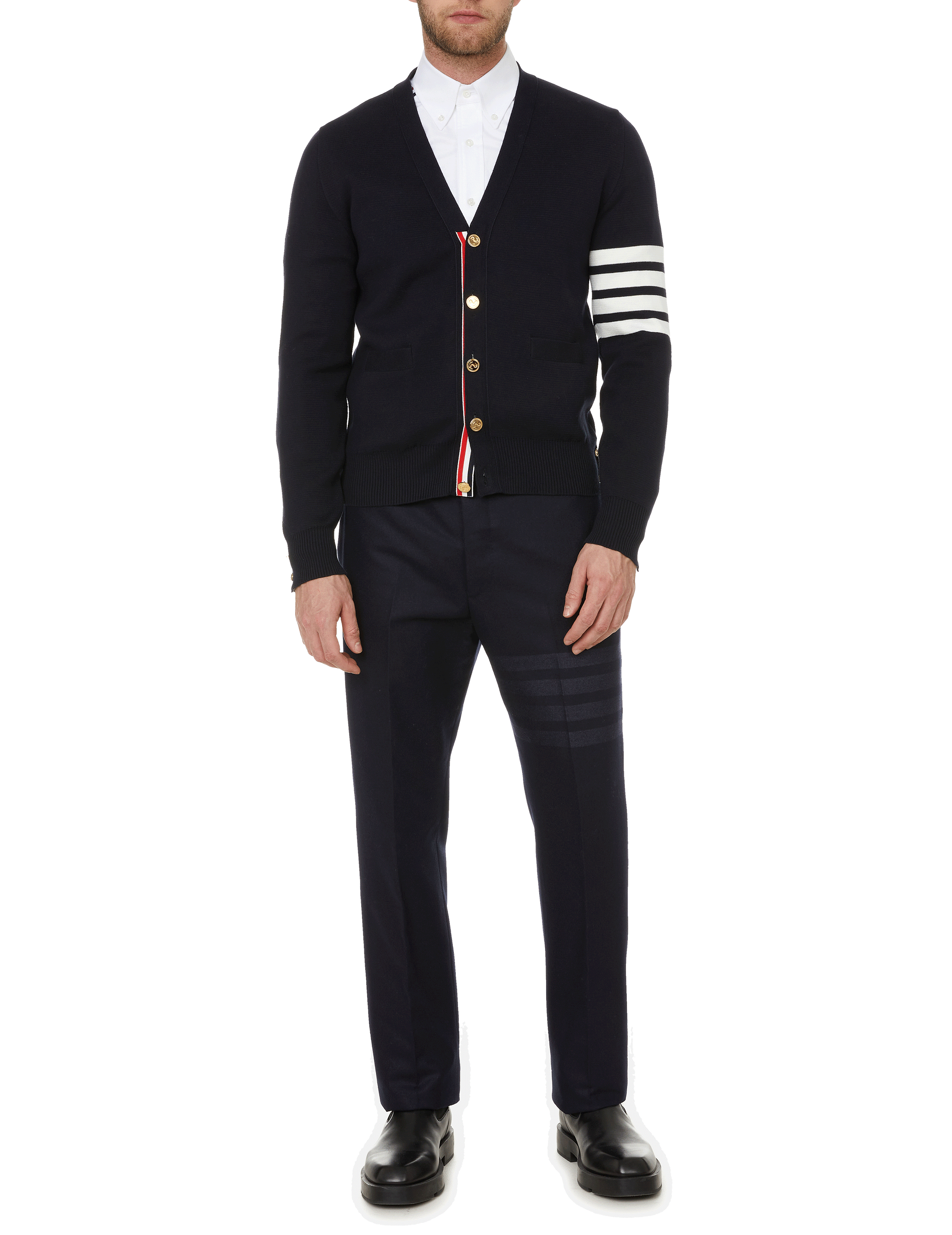 Milano Stitch 4-bar cotton Cardigan THOM BROWNE Blue