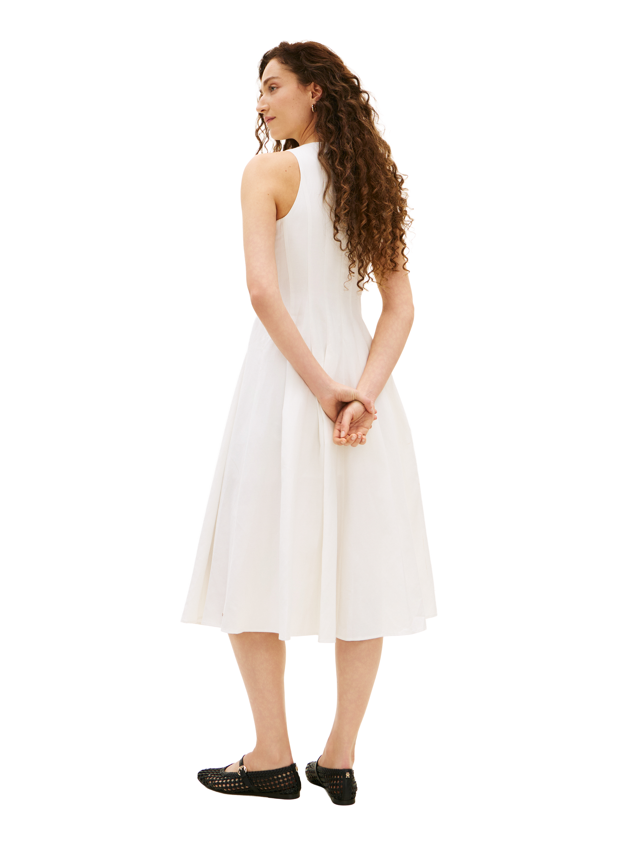 Robe midi en lin mélangé à boutons TOMMY HILFIGER Blanc