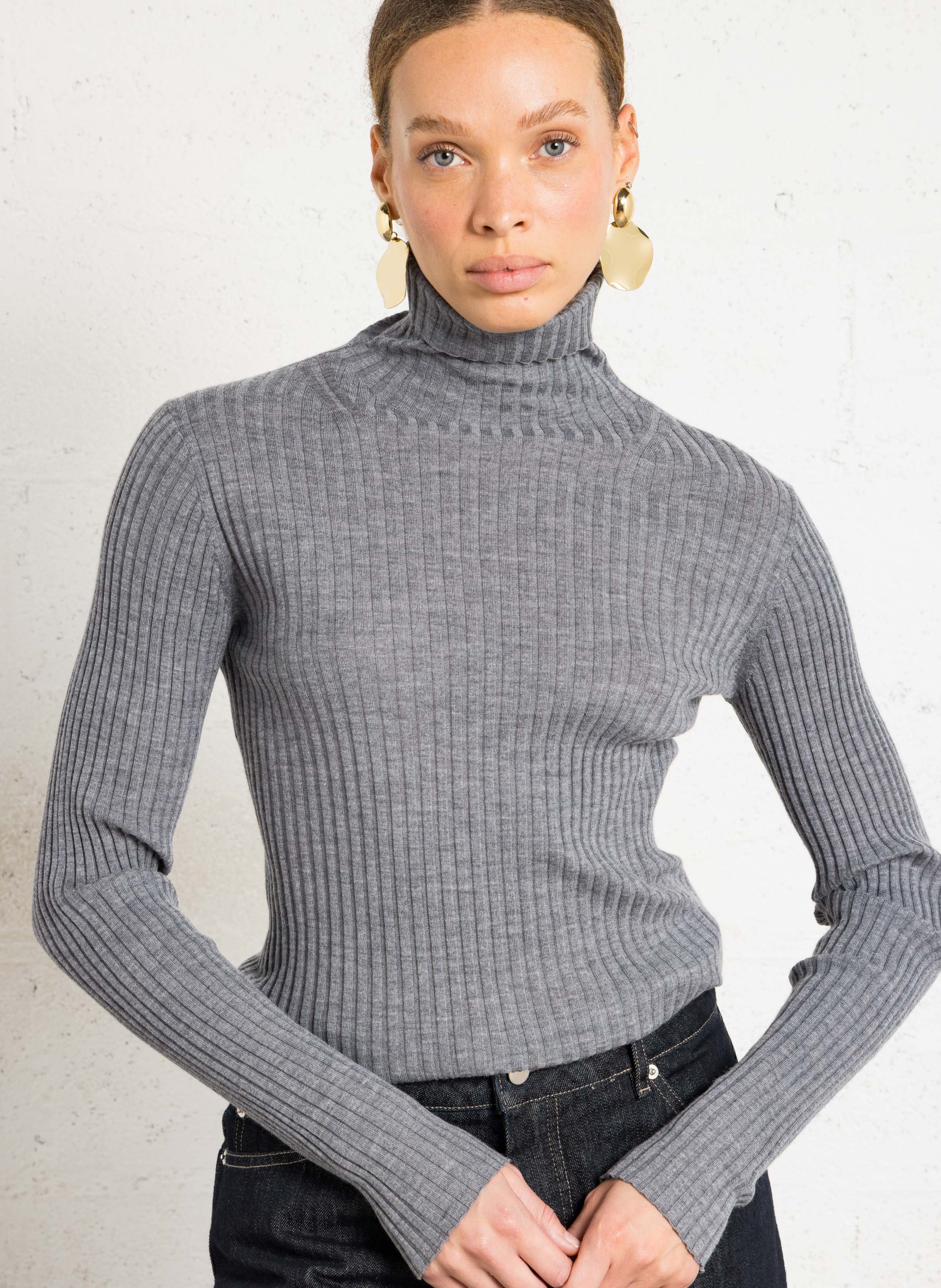 Col roulé cintré en laine mérinos Filao SOEUR Gris