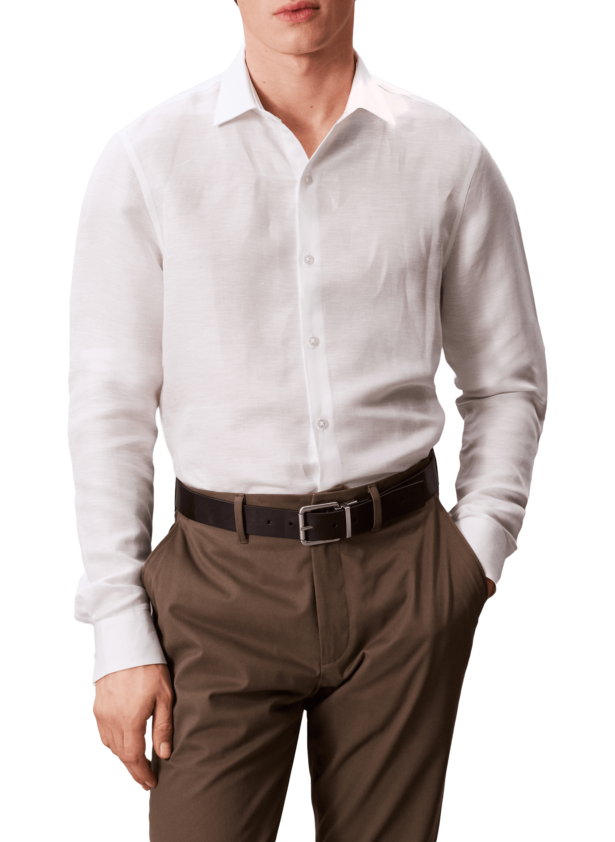 Chemise droite en lin mélangé CALVIN KLEIN Blanc