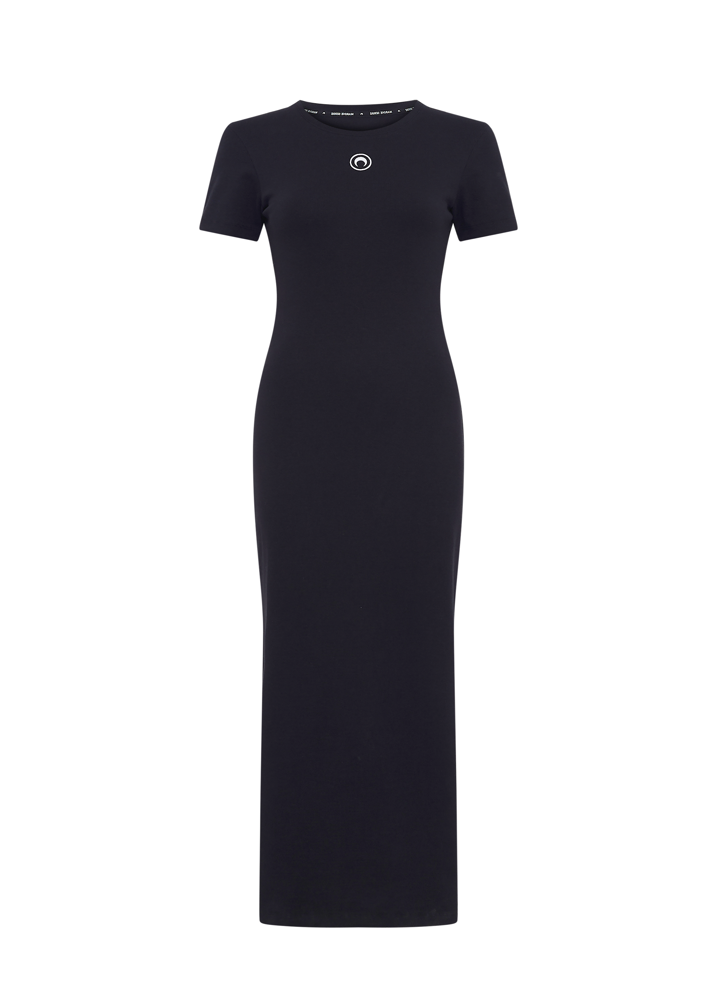 Robe longue à manches courtes en jersey côtelé avec logo moon MARINE SERRE Noir