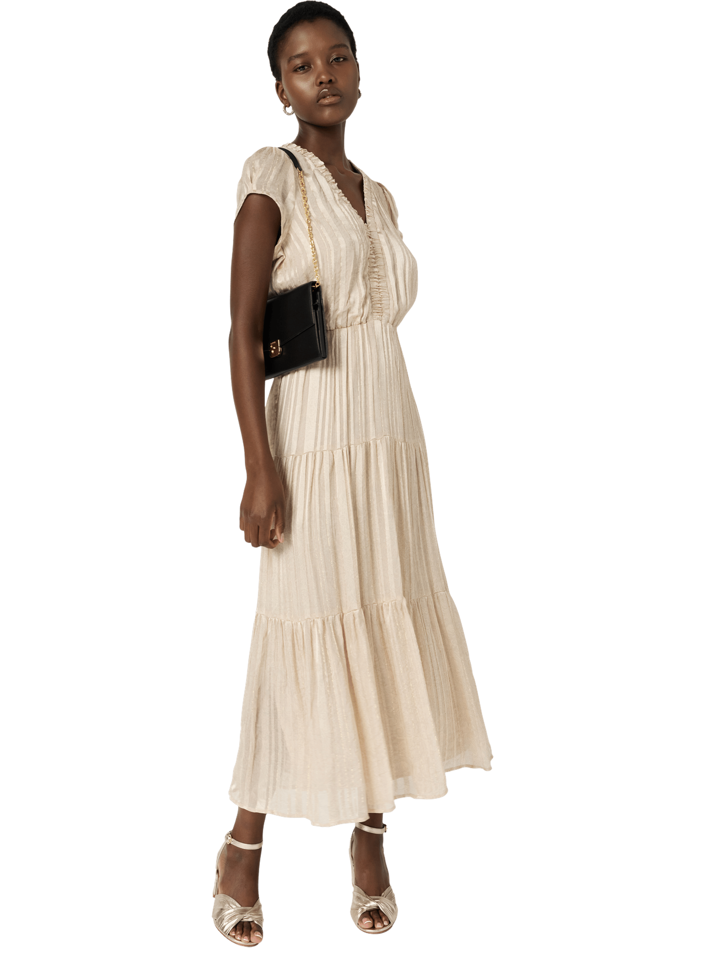 Robe longue et cintrée à lurex doré - rionna GERARD DAREL Beige