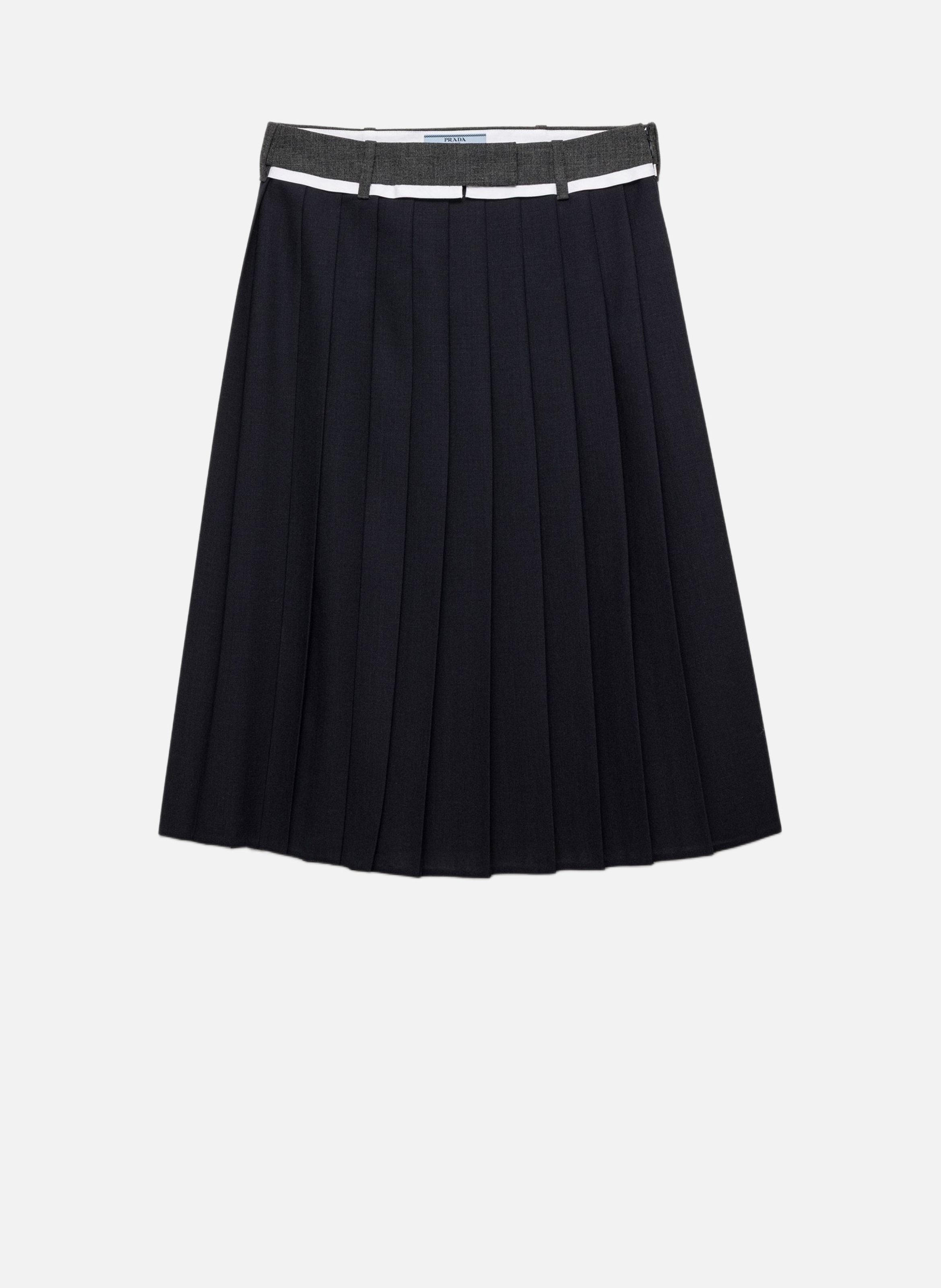 Jupe midi plissée à point de raphia PRADA Bleu