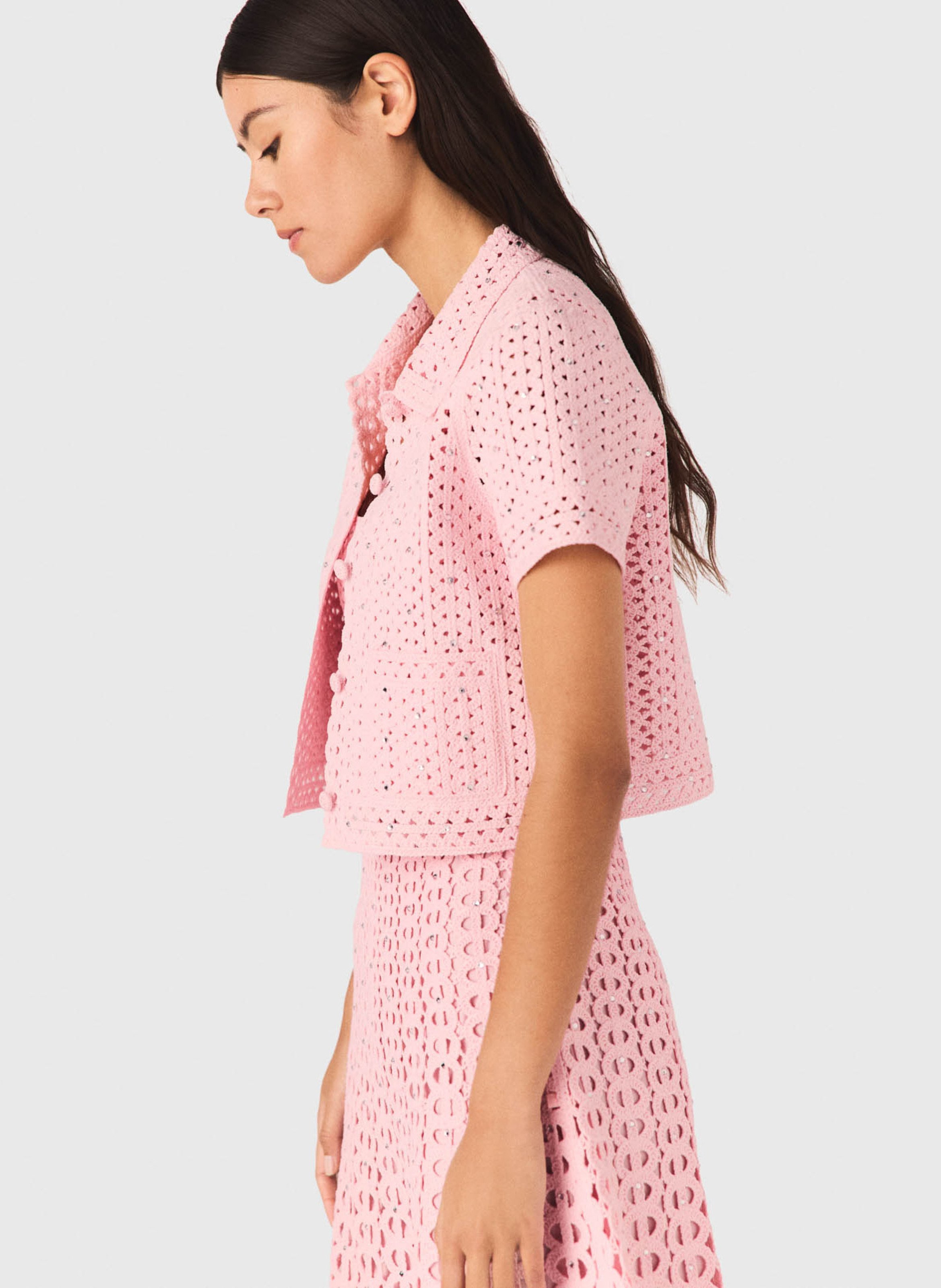 Cardigan droit en maille MAJE Rose