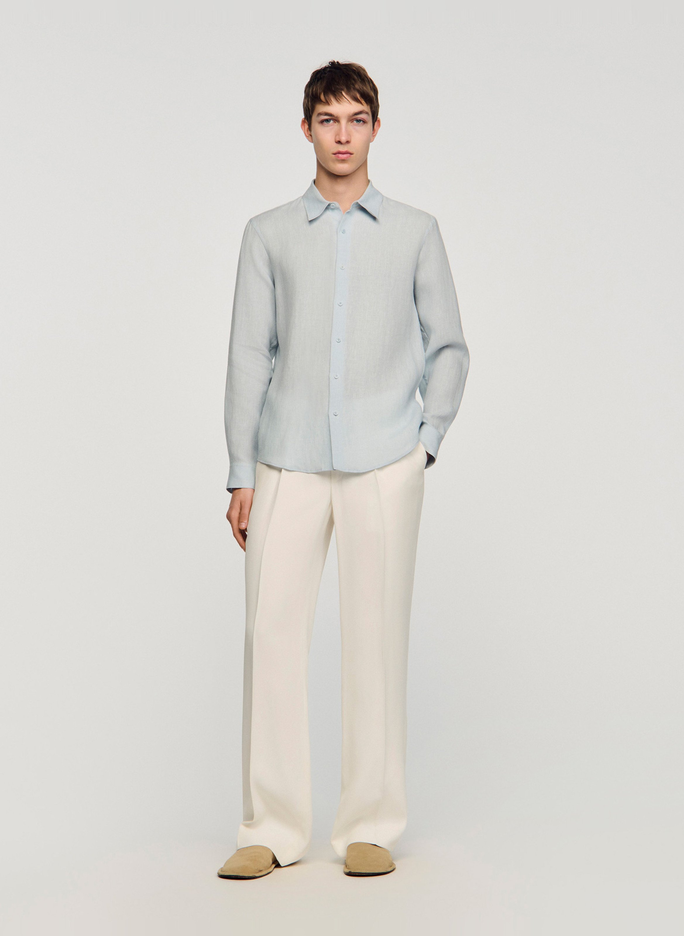 Chemise droite en lin SANDRO Bleu