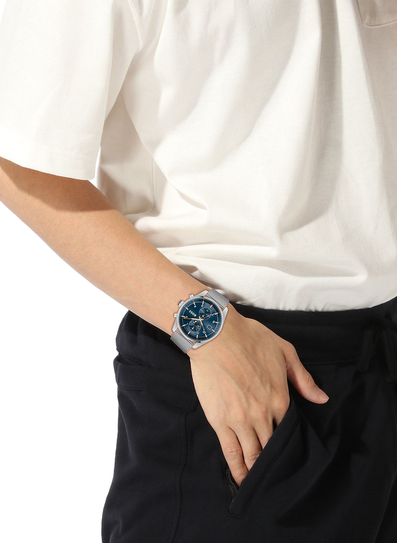 Montre quartz Skytraveller en acier inoxydable BOSS MONTRES Bleu