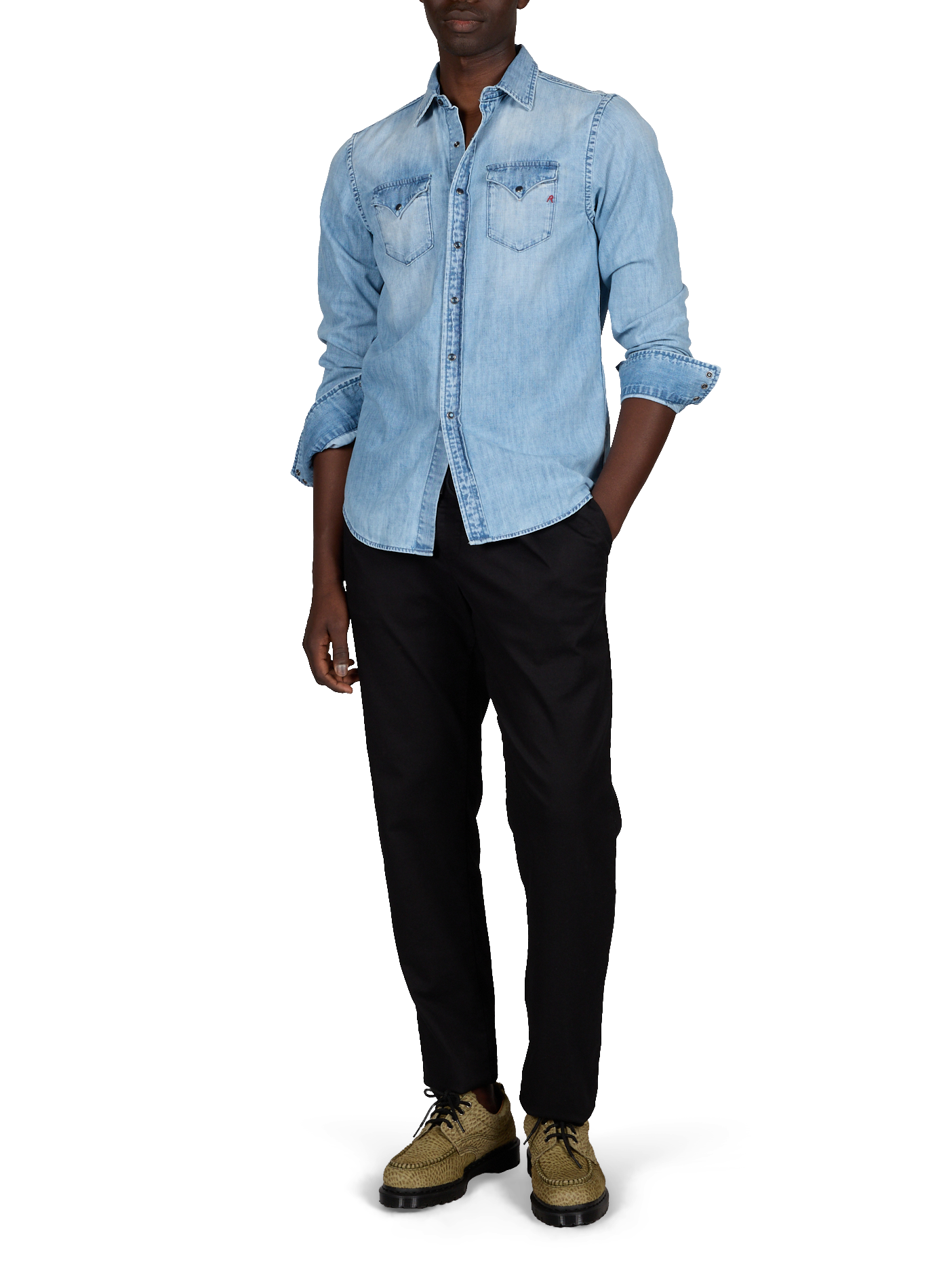 Chemise droite en denim de coton REPLAY Bleu
