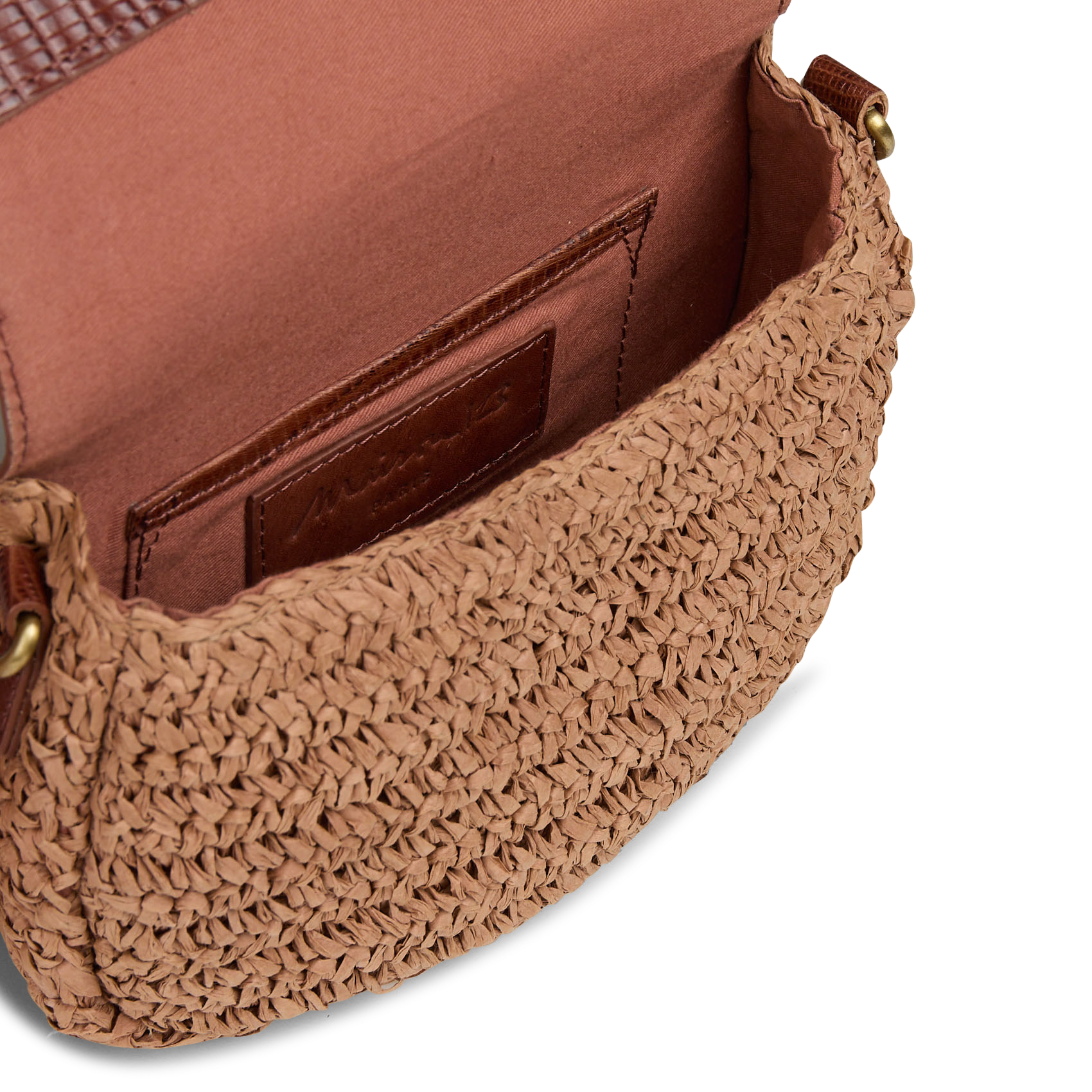 Sac bandoulière en cuir er raphia max mini MAISON 123 Marron