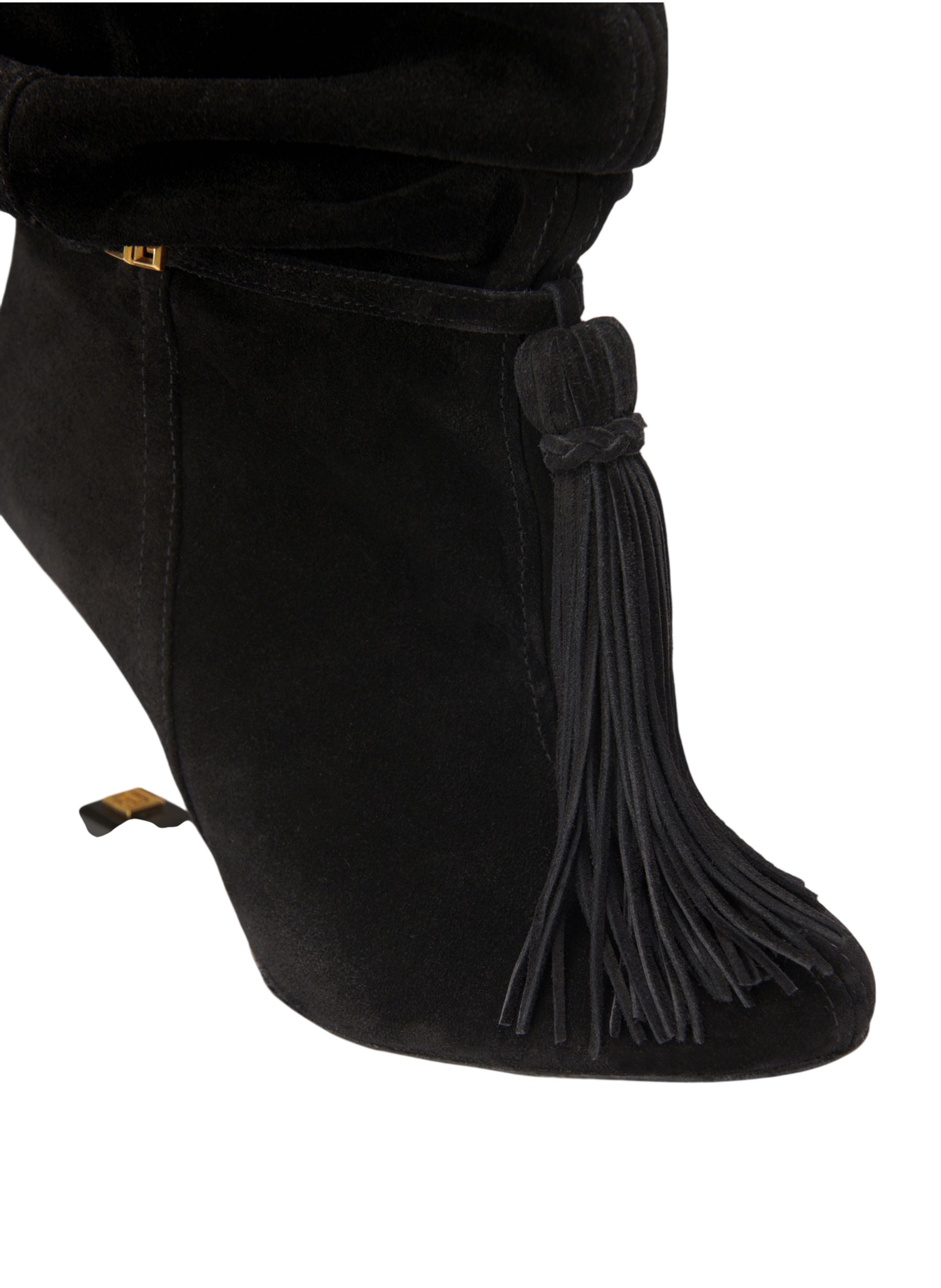 Bottines no wedge à pompon en cuir suédé BALMAIN Noir
