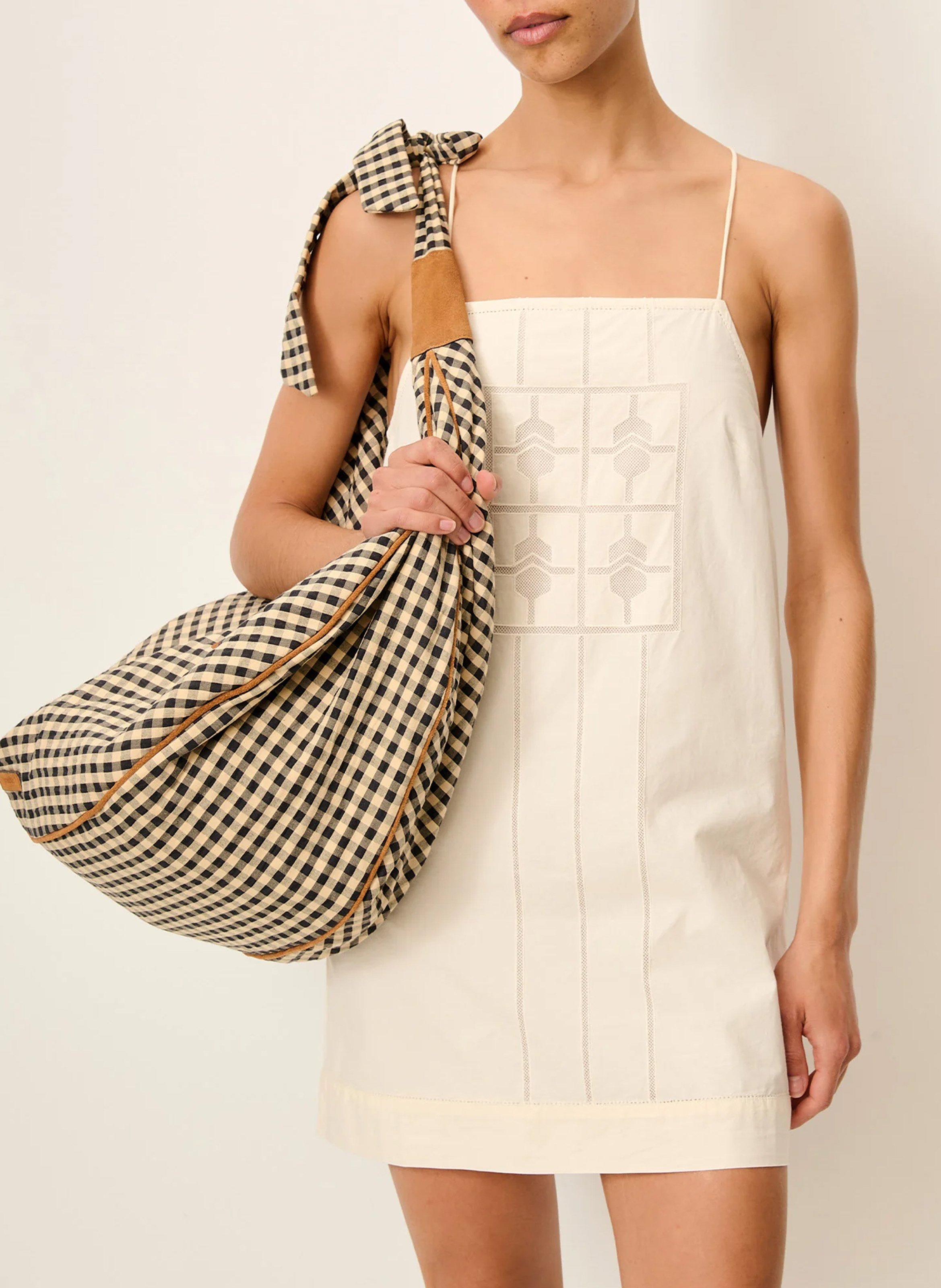 Robe courte encolure carrée en coton brodé azia SESSUN Beige