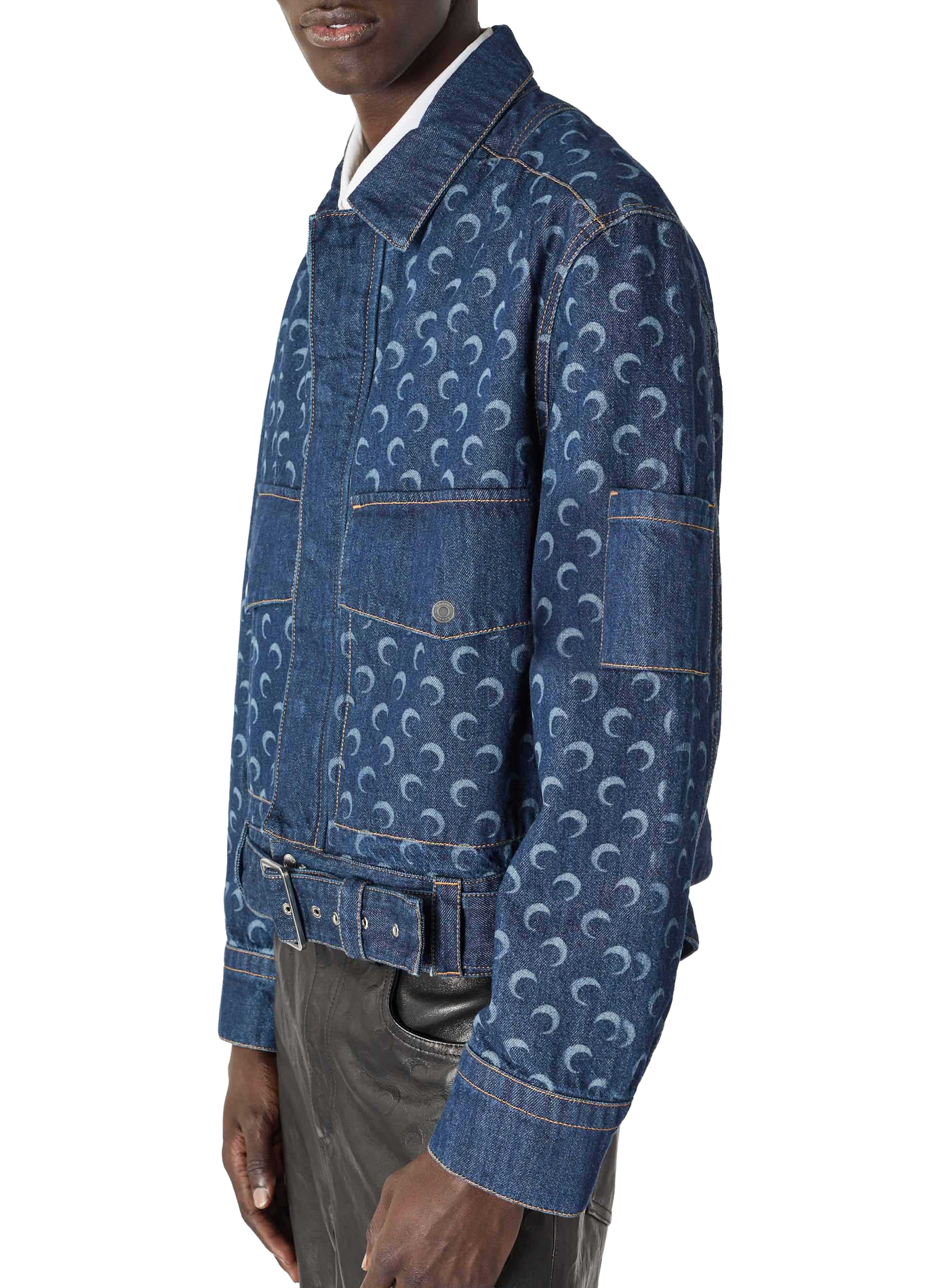 Veste trucker ceinturée en denim bleu nuit unisexe MARINE SERRE Bleu