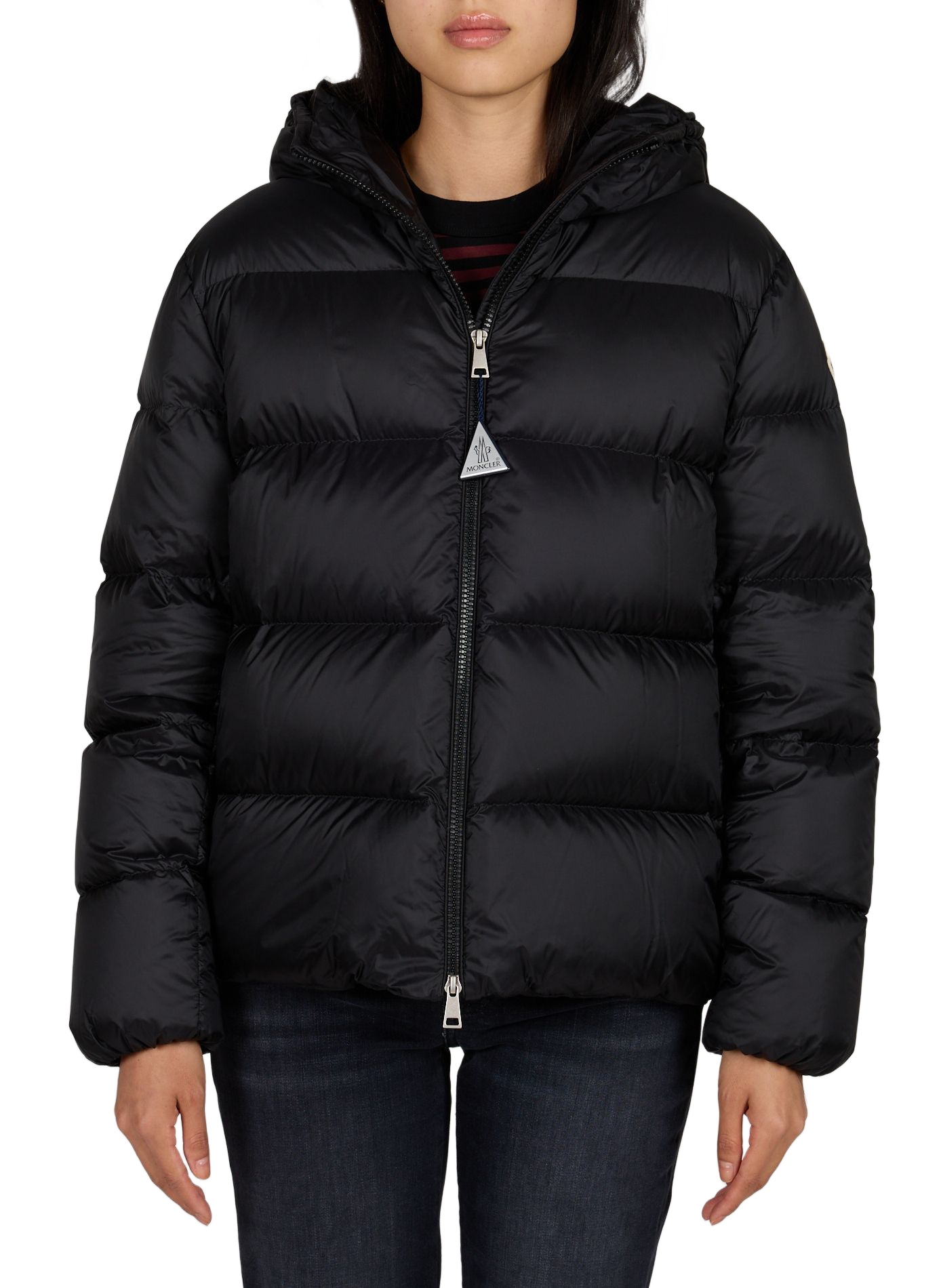 Piumino con cappuccio monocolore MONCLER Nero