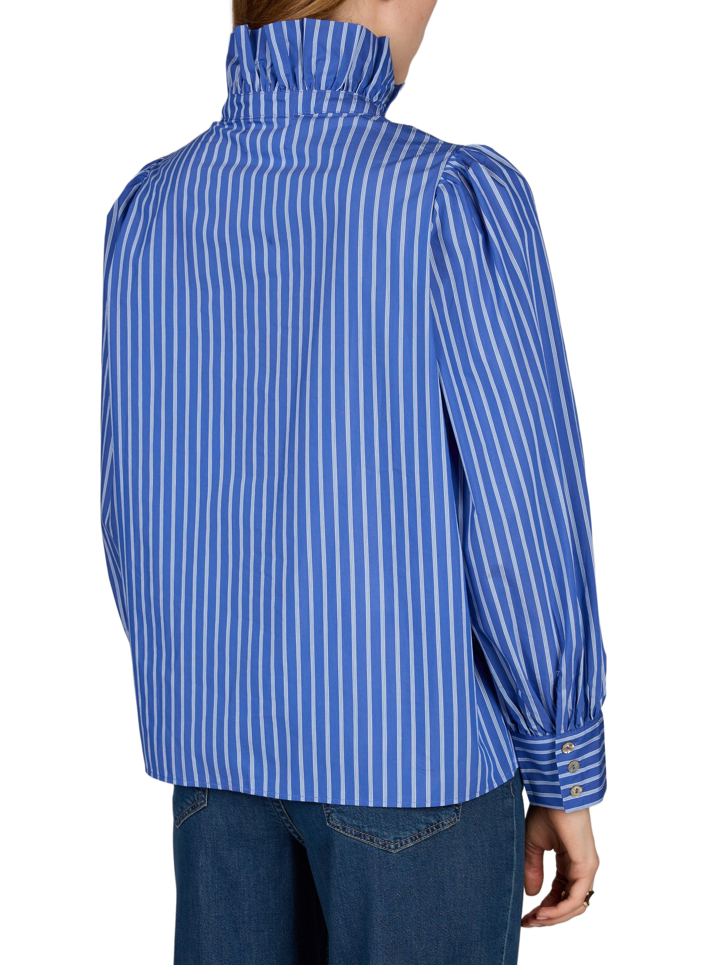 Chemise rayée à col montant en coton GARANCE Bleu